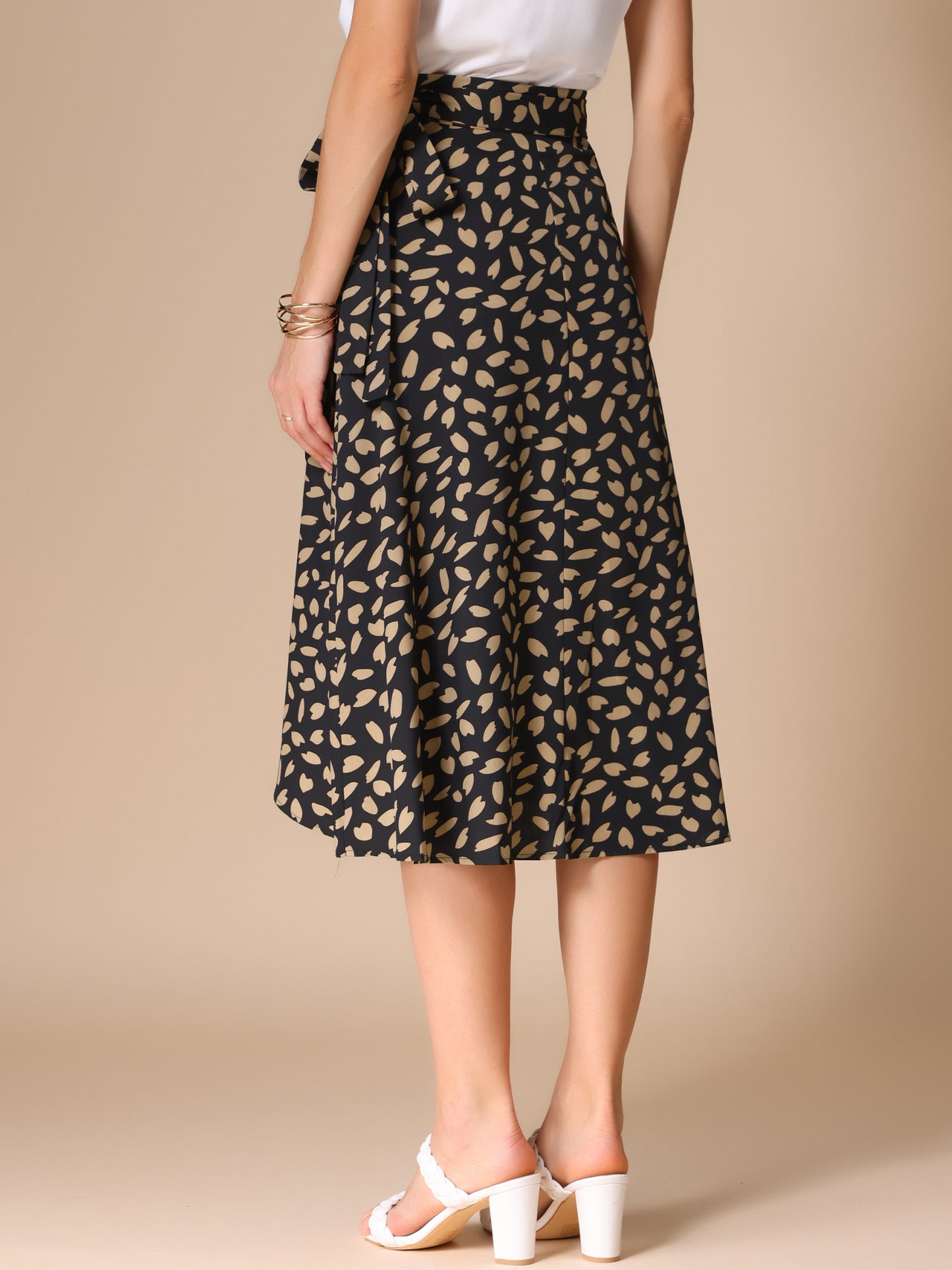 Women's Tie Front Split Floral Printed Wrap Midi Skirt
