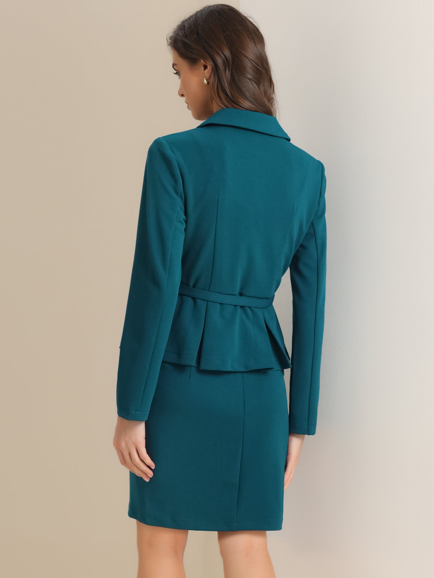 Women's Business Two Pieces Suit Set Peplum Blazer Jacket Mini Pencil Skirt