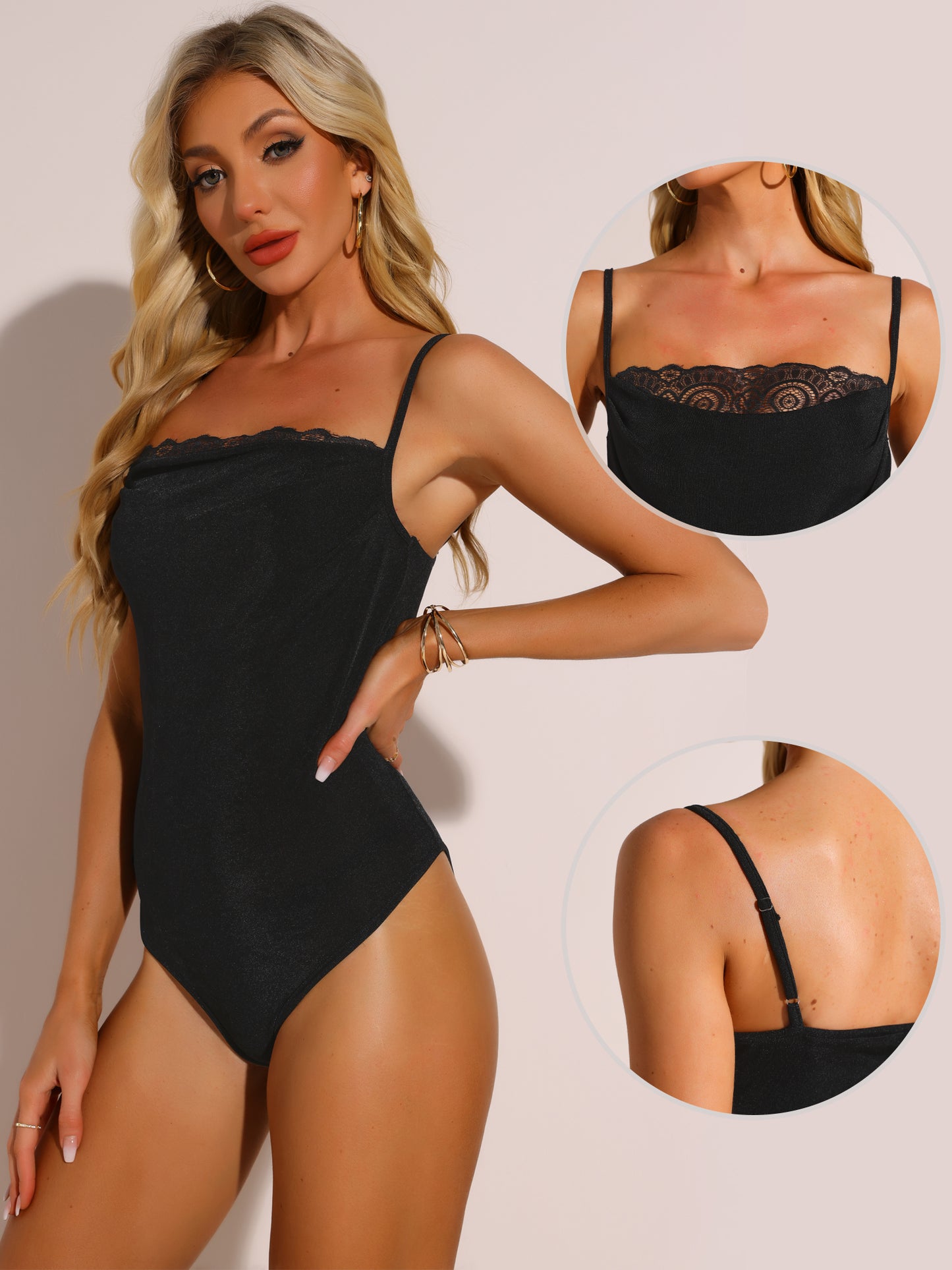 Women's Ruch Lace Bodysuit Square Neck Sexy Casual Party Slimming Bodysuit