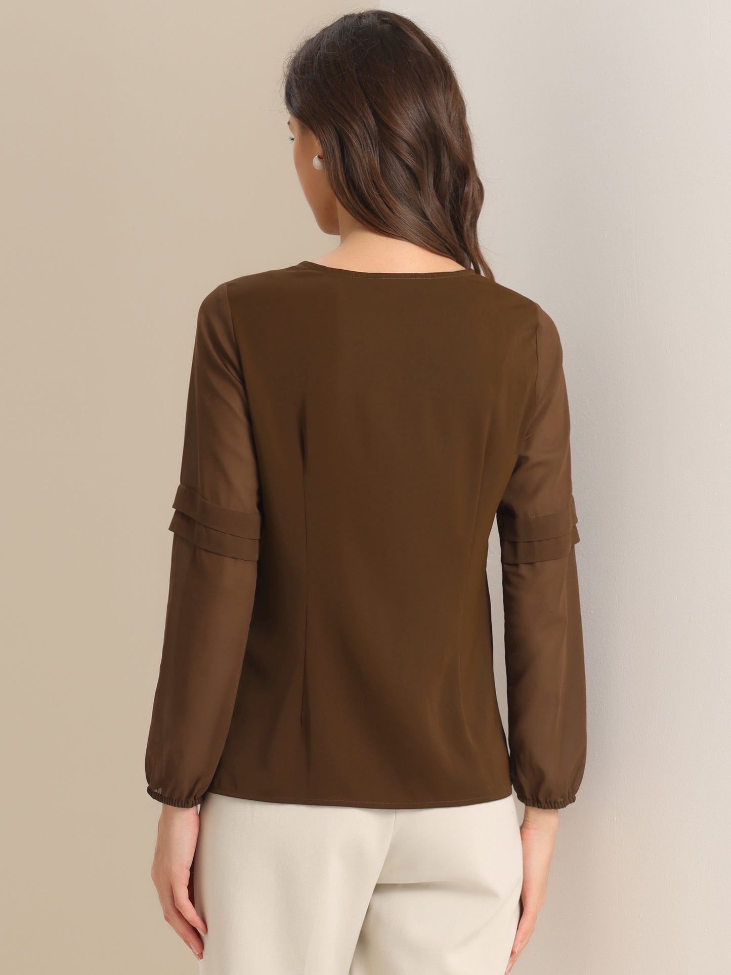 Women's Keyhole Neck Long Sleeve Business Casual Blouse Shirt