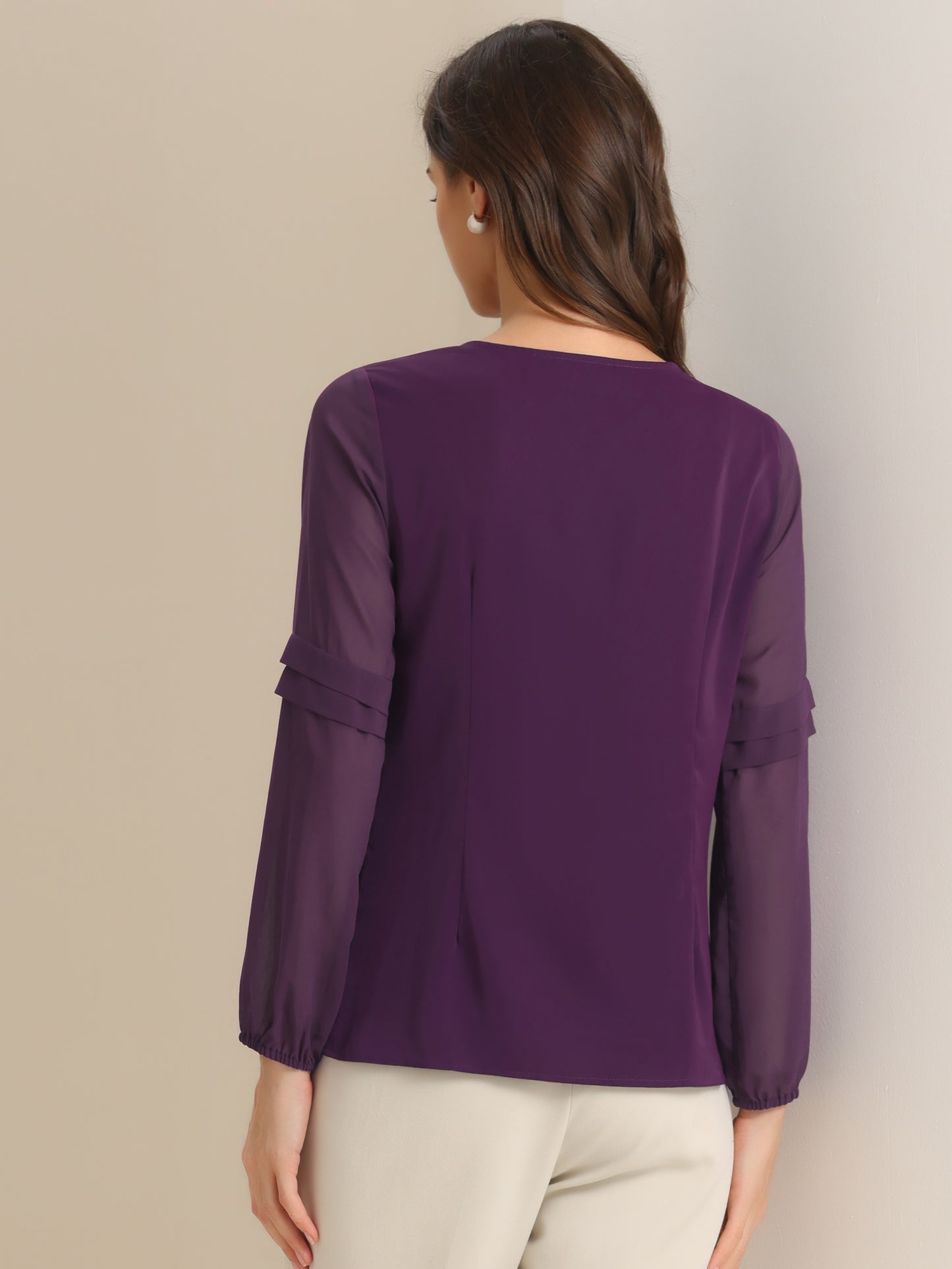 Women's Keyhole Neck Long Sleeve Business Casual Blouse Shirt