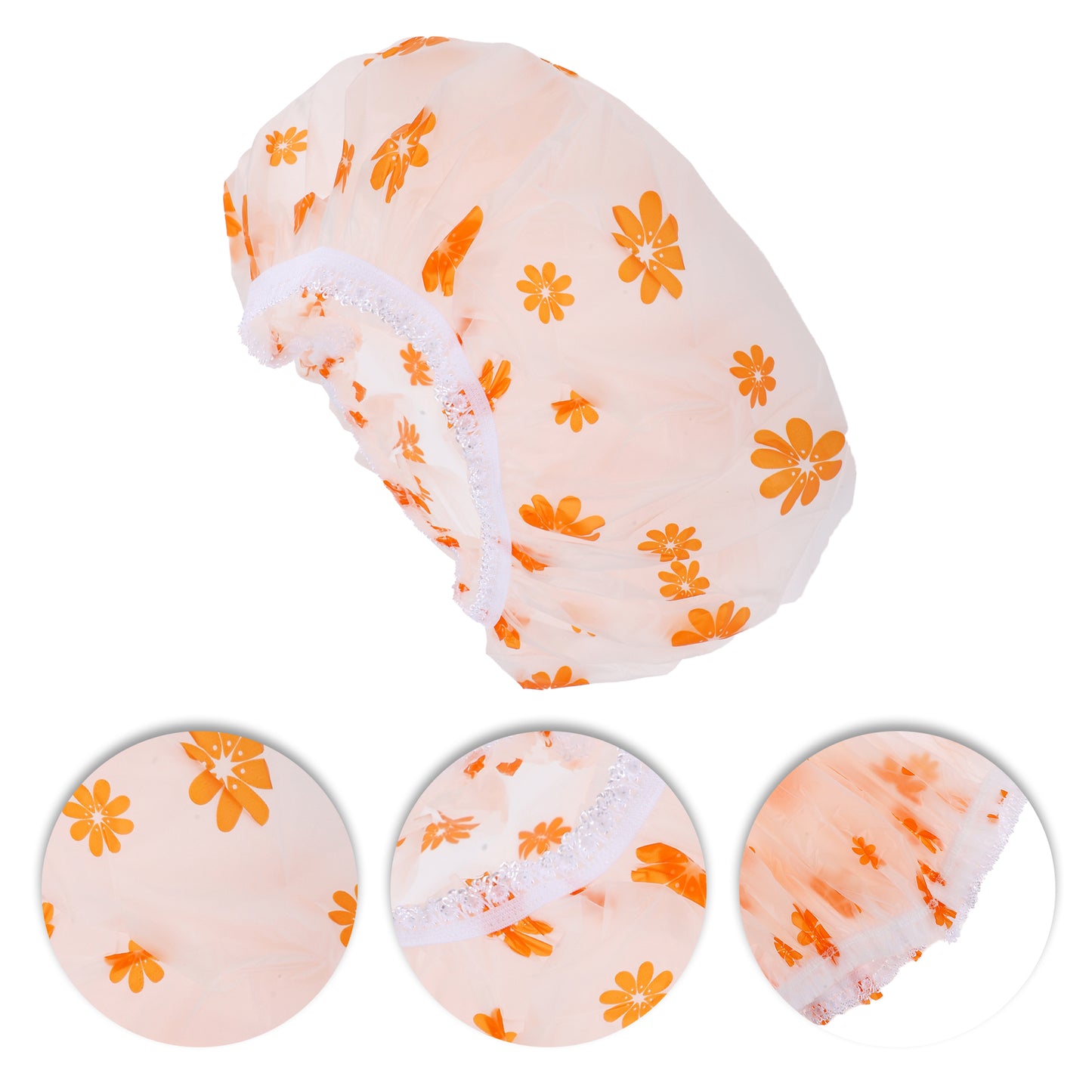 1 Pc Women's Lightweight Floral Shower Cap Orange