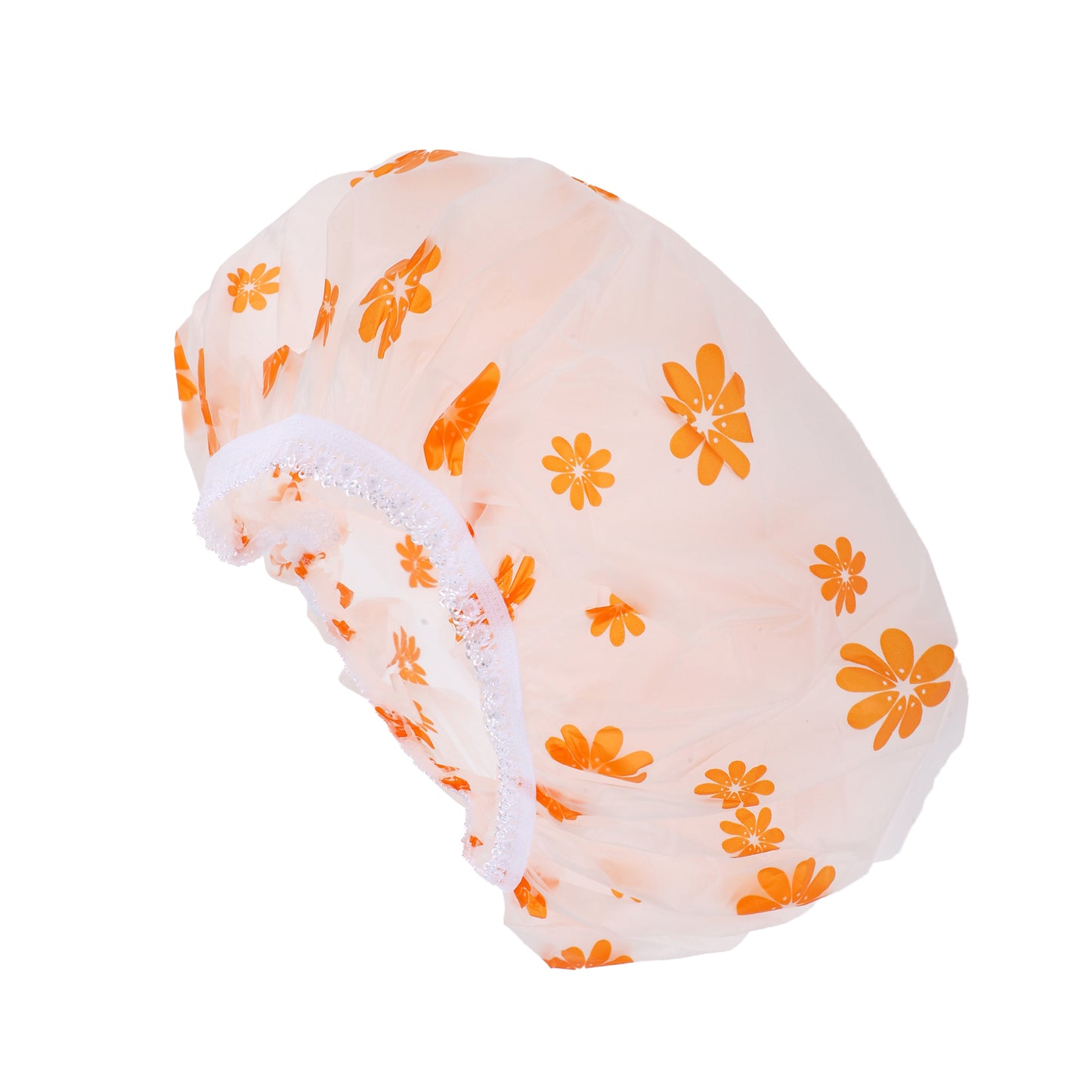 1 Pc Women's Lightweight Floral Shower Cap Orange