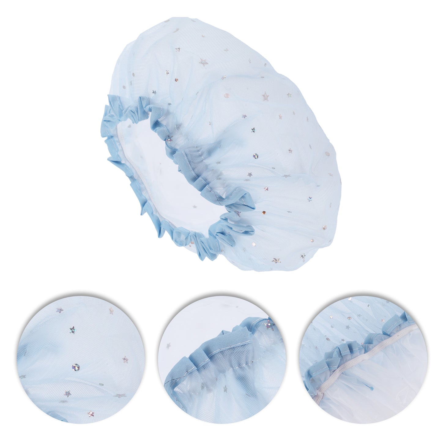 1 Pc Women's Lightweight Portable Shower Cap for Travel Blue