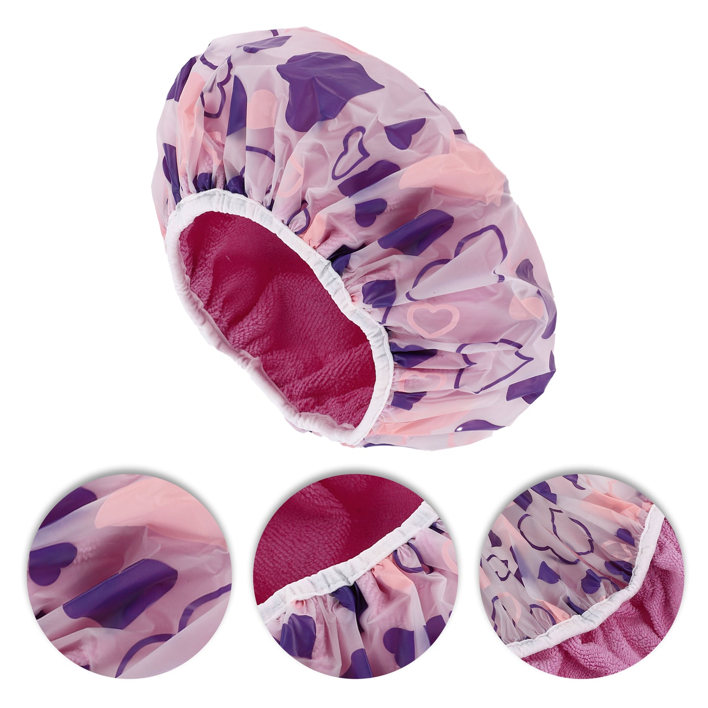 1 Pc Women's Heart Pattern Reusable Shower Cap for Home Purple