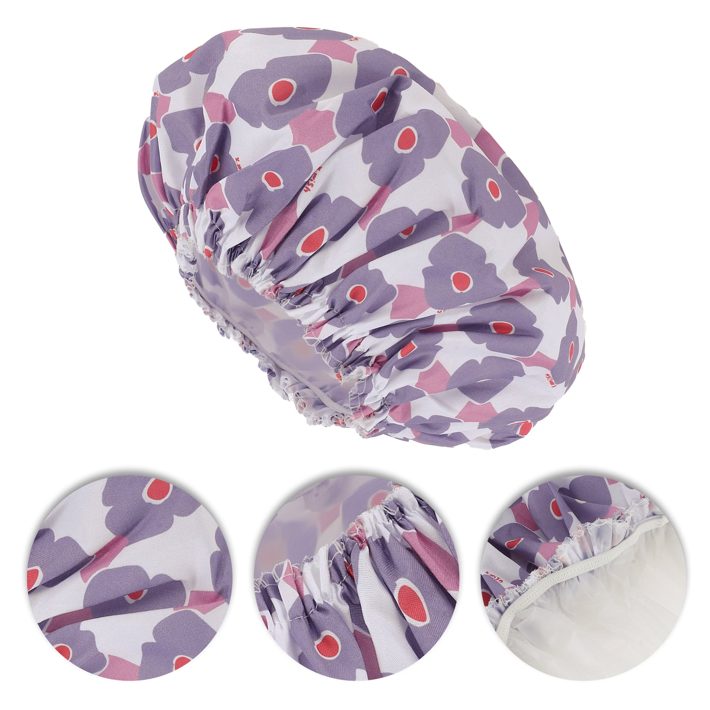 1 Pc Women's Flower Pattern Shower Cap Hair Cap for Bath Purple