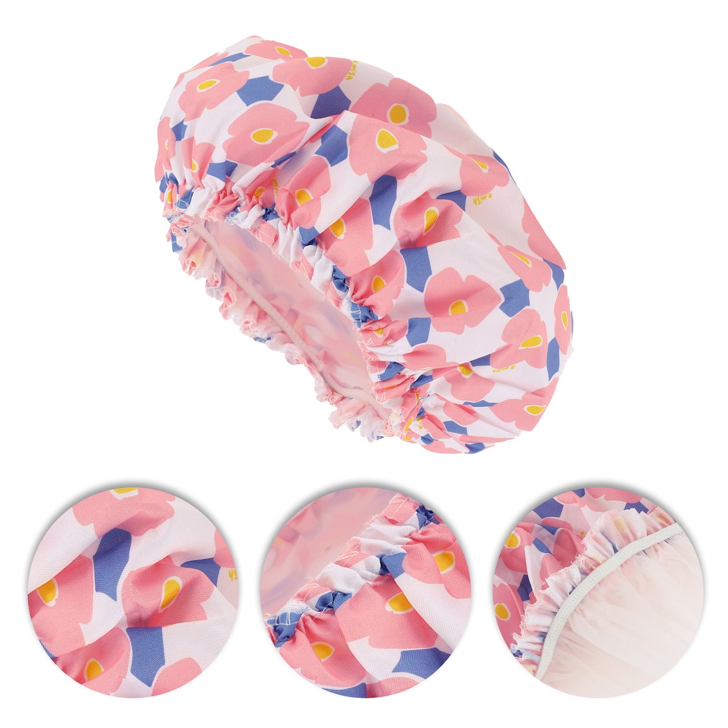 1 Pc Women's Flower Pattern Shower Cap Hair Cap for Bath Pink