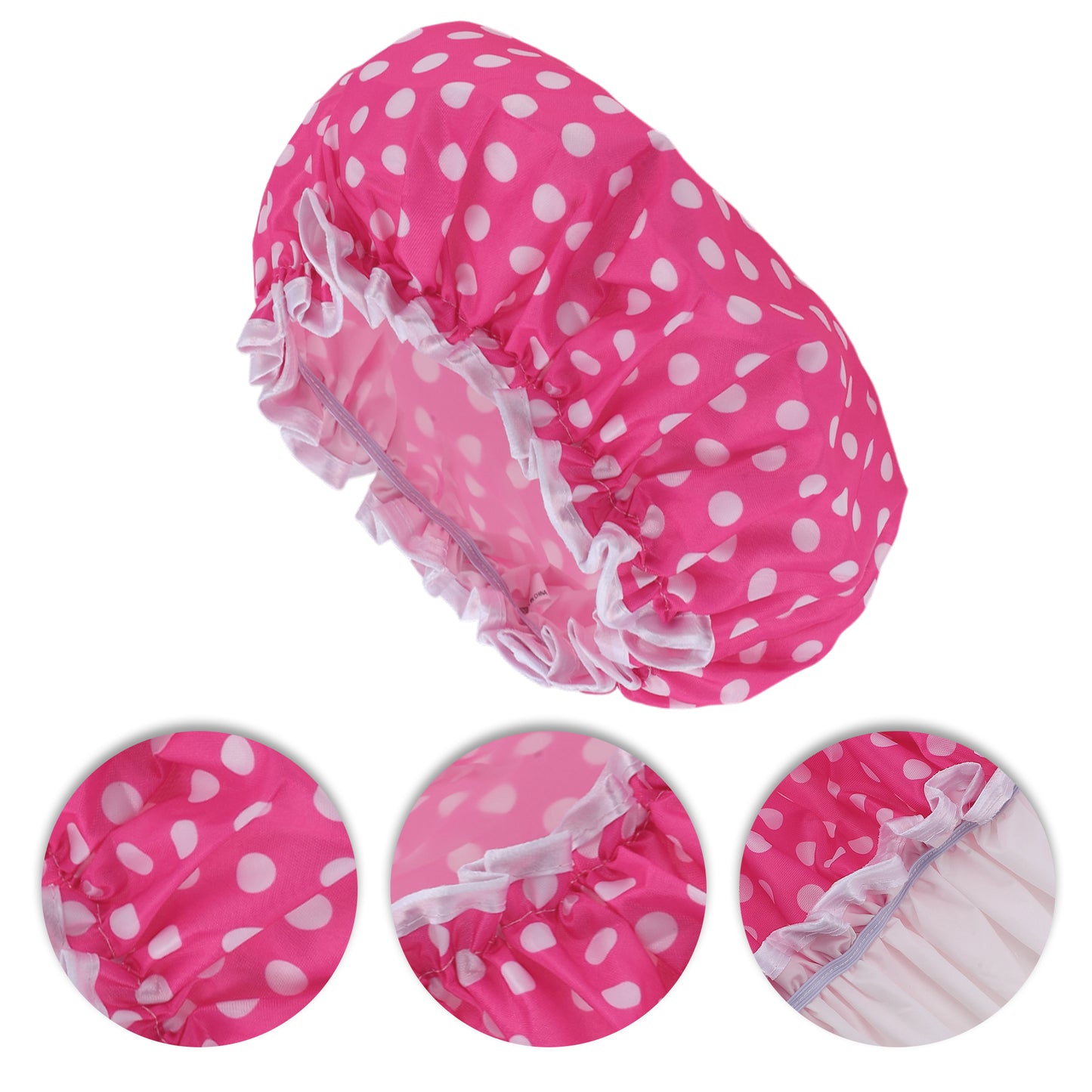 1 Pc Women's Comfortable Polka Dots Shower Cap Bath Caps Pink