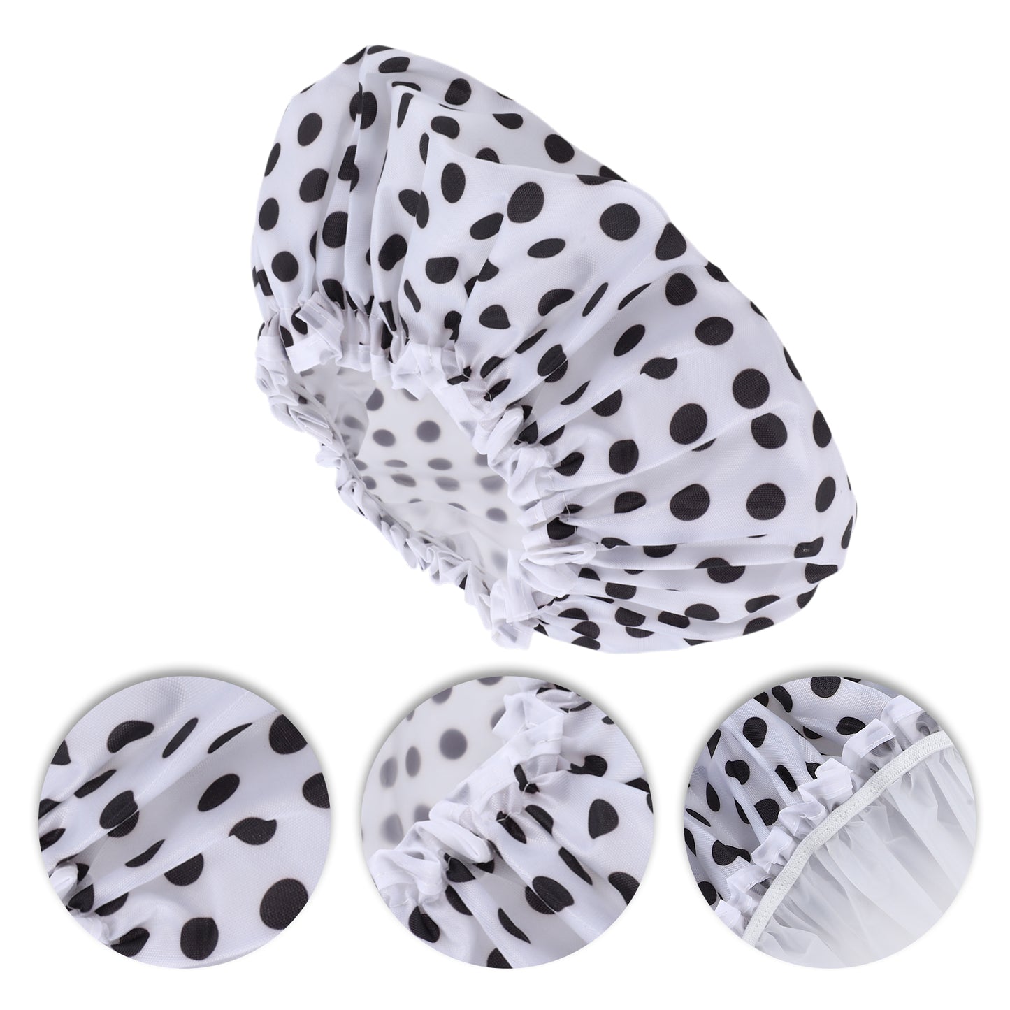 1 Pc Women's Comfortable Polka Dots Shower Cap Bath Caps Black