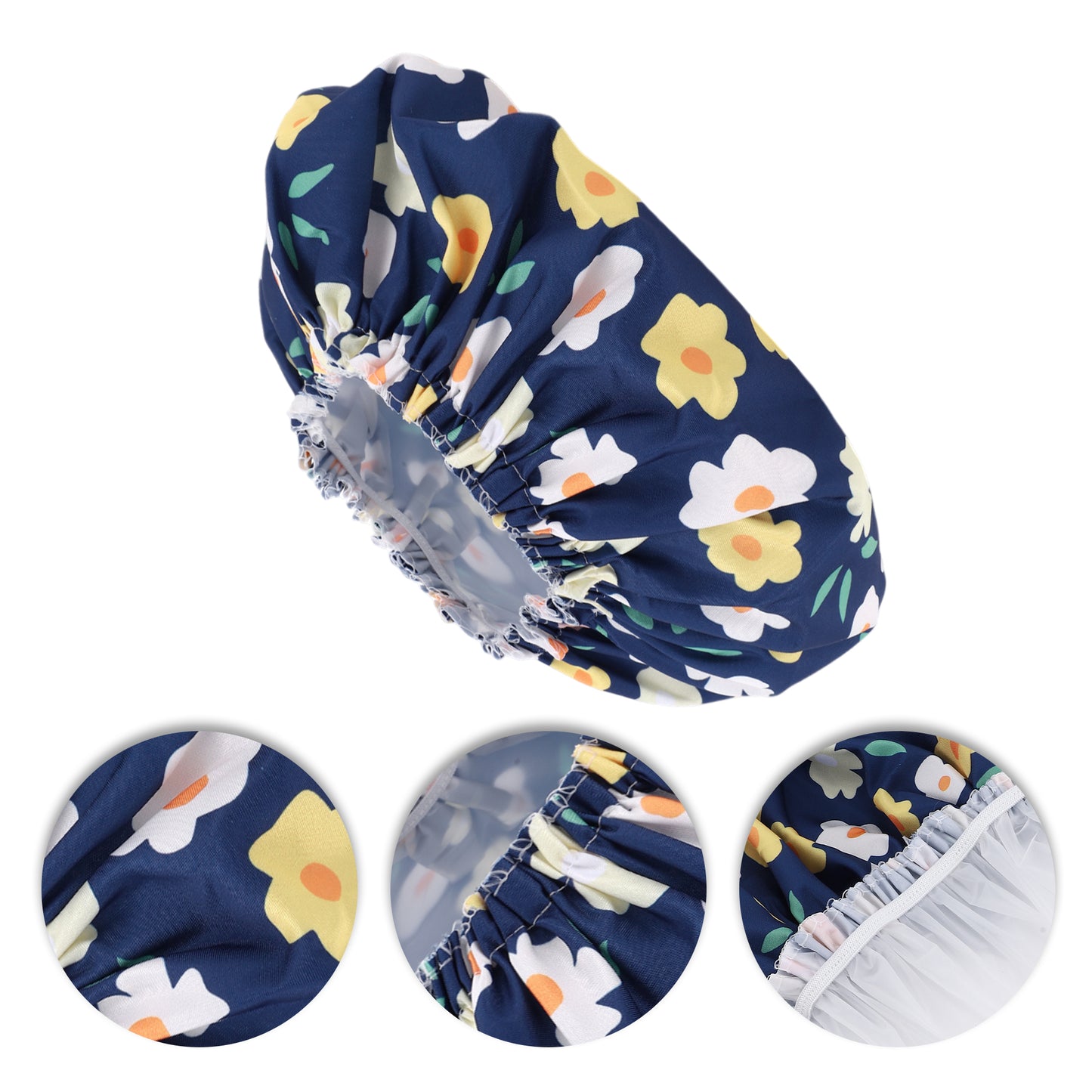 1 Pc Women's Flower Pattern Bath Cap Shower Cap Blue