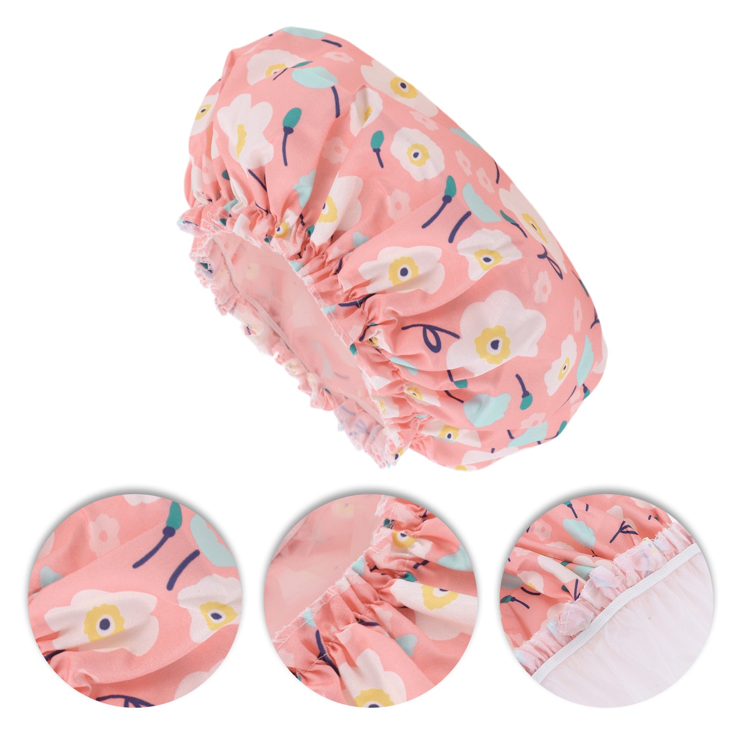 1 Pc Women's Flower Pattern Bath Cap Shower Cap Pink