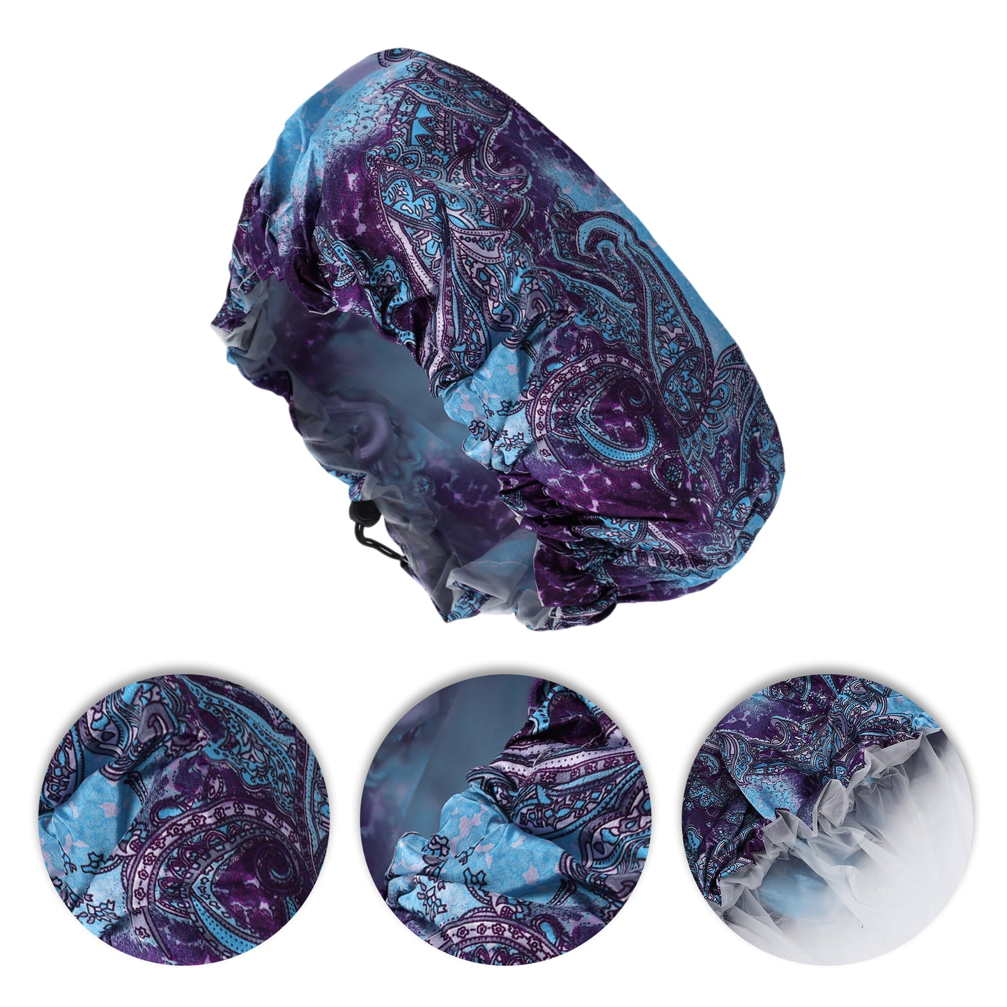 1 Pc Women's Adjustable Shower Cap Boho Bath Hair Cap Blue Purple