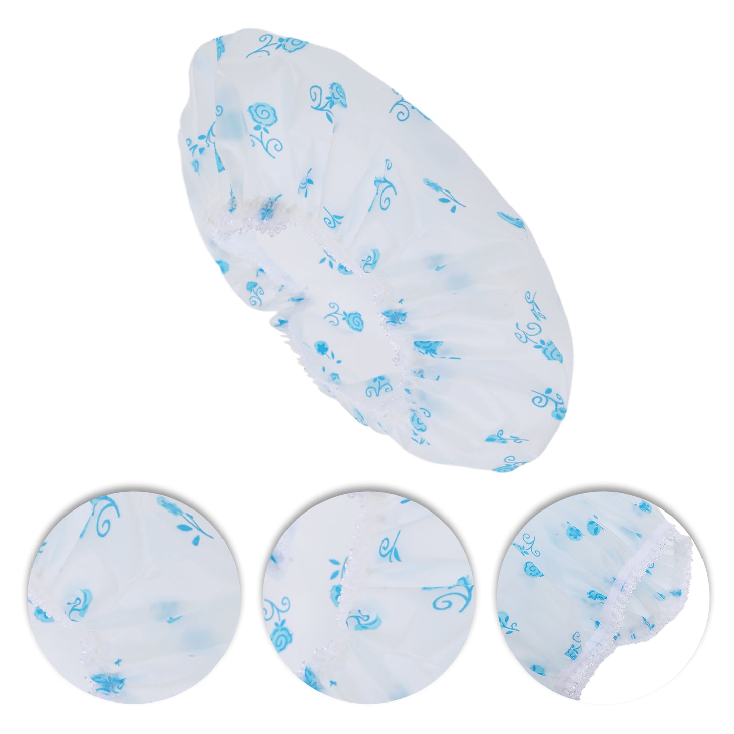 1 Pc Women's Floral Pattern Shower Cap for Bathroom Blue