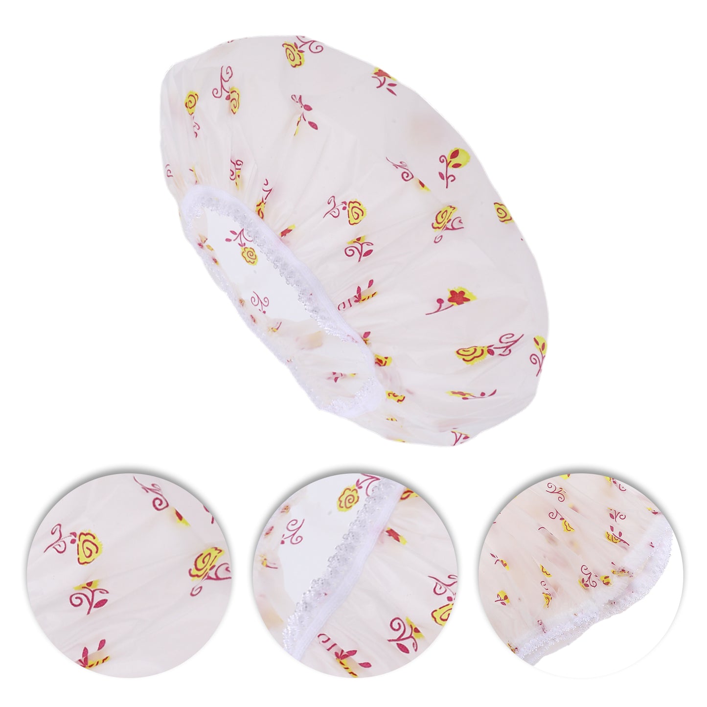 1 Pc Women's Floral Pattern Shower Cap for Bathroom Yellow