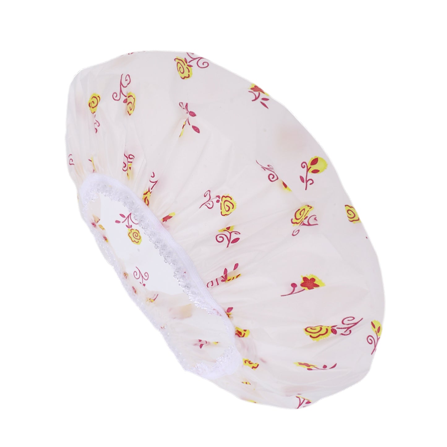 1 Pc Women's Floral Pattern Shower Cap for Bathroom Yellow