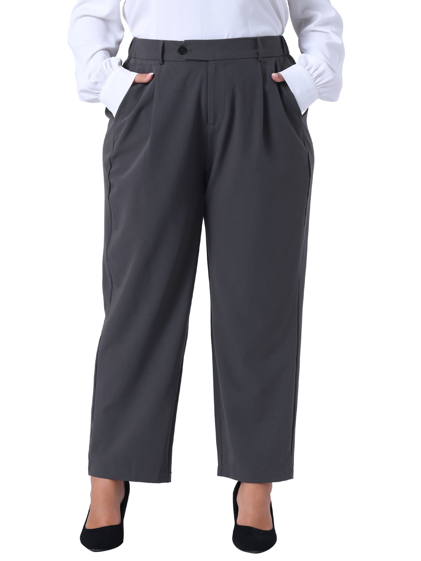 Women Plus Size Pants Elastic High Waisted Long Straight Business Casual Work Pants Trousers with Pockets