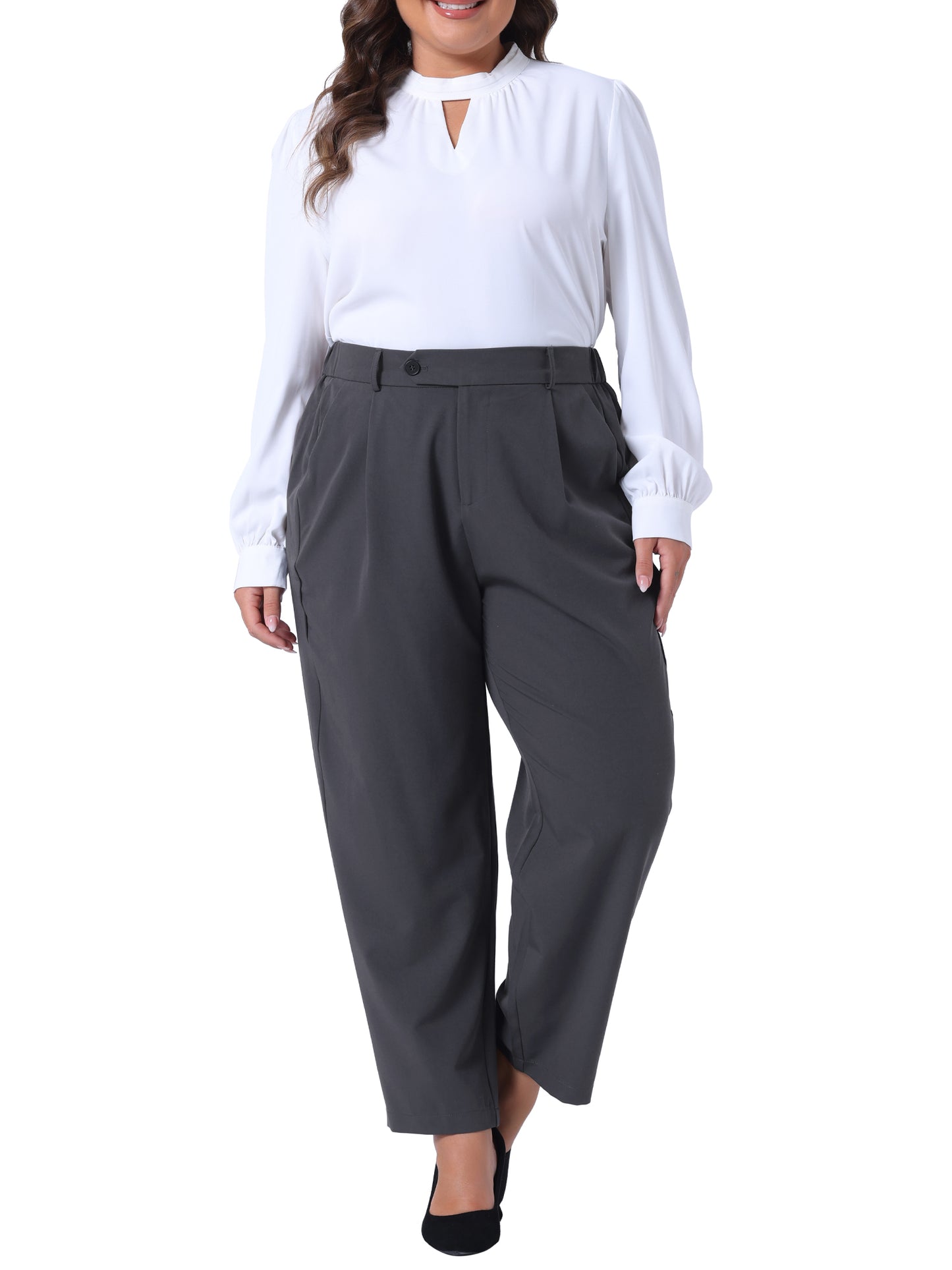 Women Plus Size Pants Elastic High Waisted Long Straight Business Casual Work Pants Trousers with Pockets