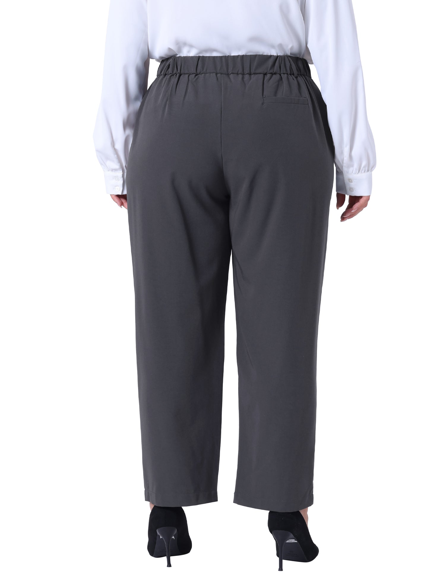 Women Plus Size Pants Elastic High Waisted Long Straight Business Casual Work Pants Trousers with Pockets