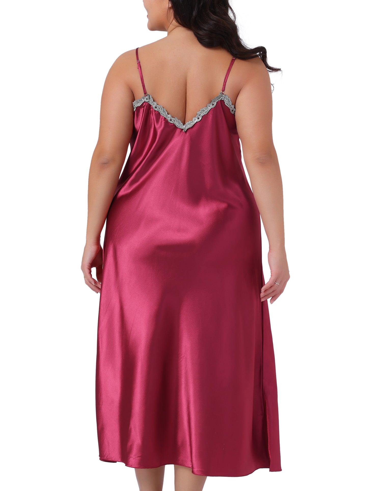 Women's Plus Size Nightgown Silk Satin Lingerie Slips Sleepwear Chemise Maxi Nightdress