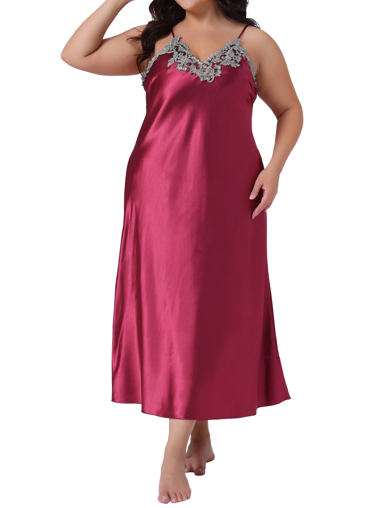 Women's Plus Size Nightgown Silk Satin Lingerie Slips Sleepwear Chemise Maxi Nightdress