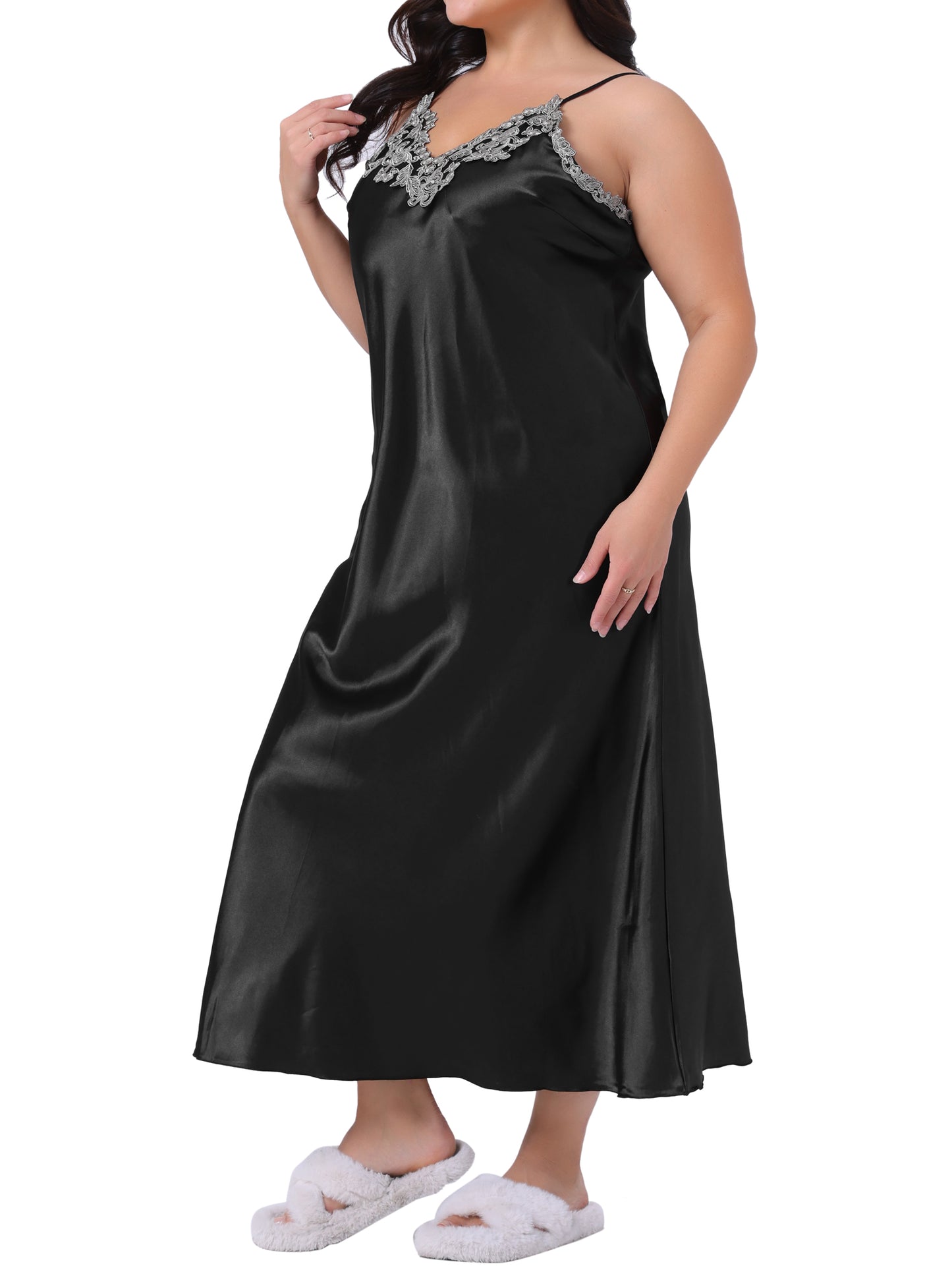 Women's Plus Size Nightgown Silk Satin Lingerie Slips Sleepwear Chemise Maxi Nightdress