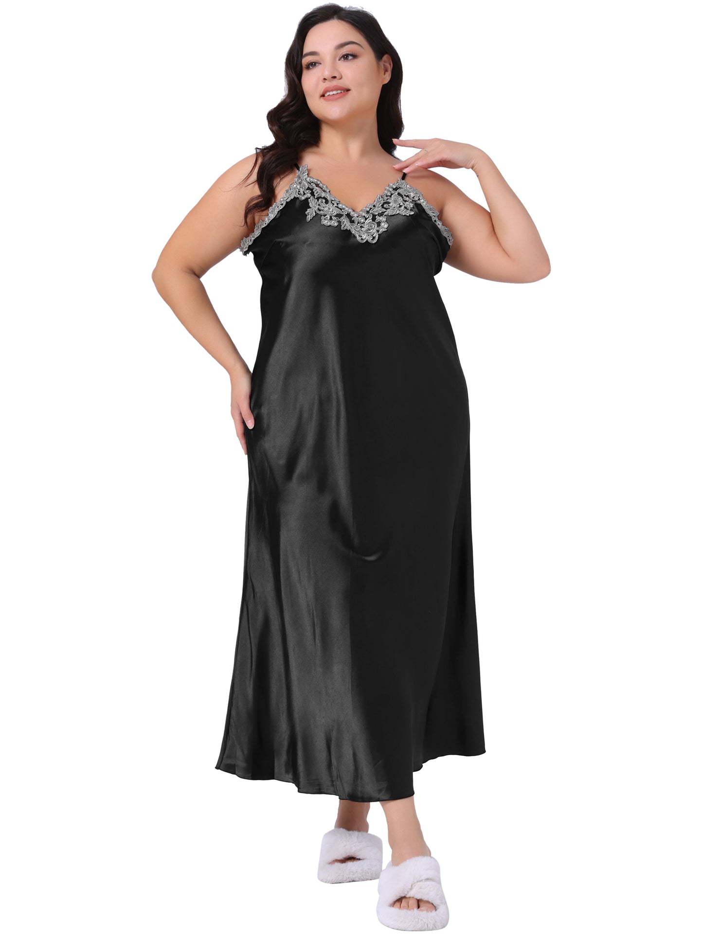 Women's Plus Size Nightgown Silk Satin Lingerie Slips Sleepwear Chemise Maxi Nightdress