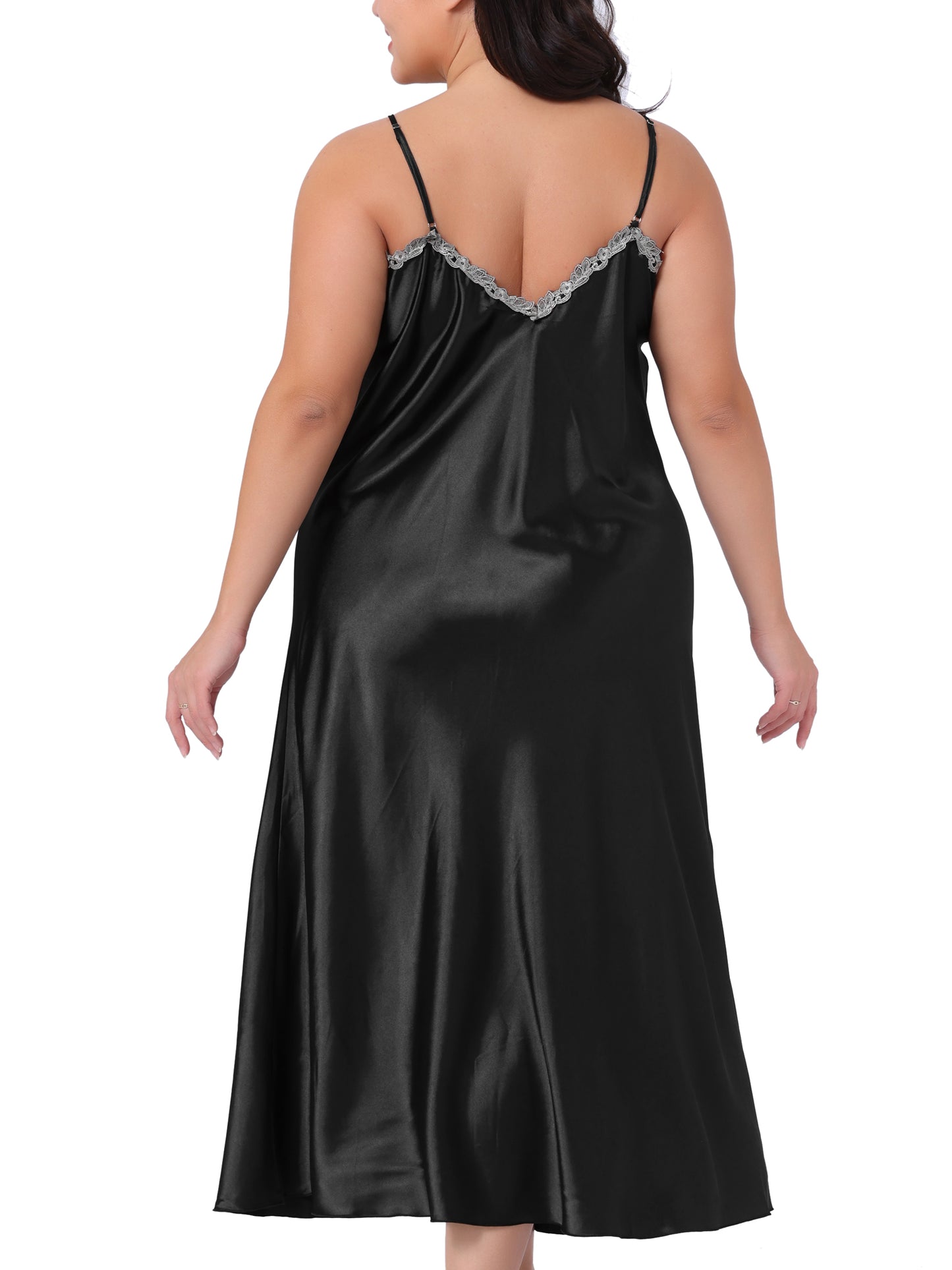 Women's Plus Size Nightgown Silk Satin Lingerie Slips Sleepwear Chemise Maxi Nightdress
