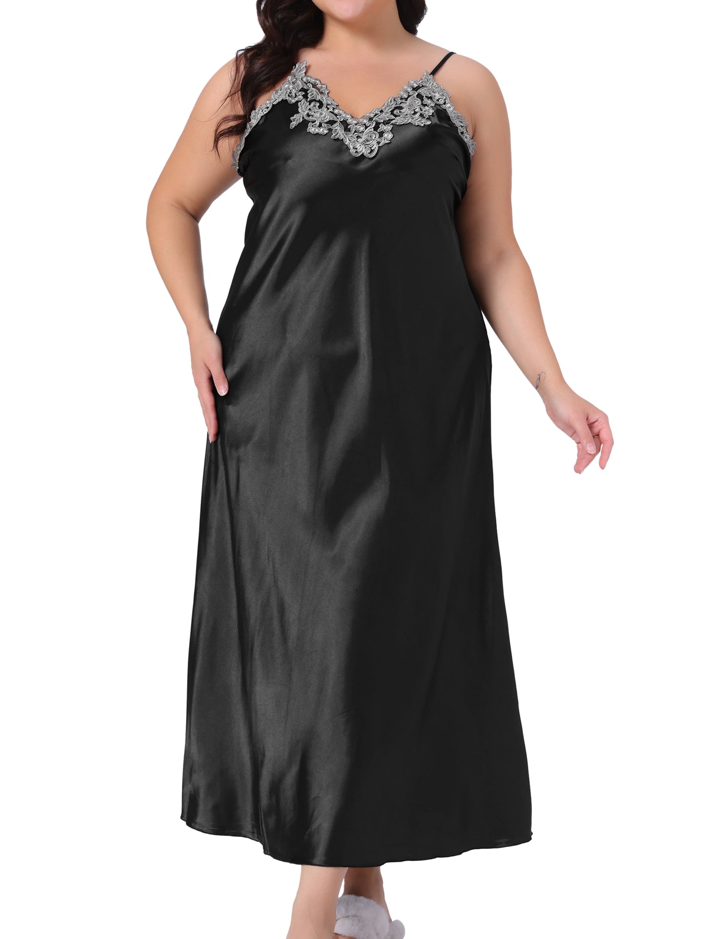 Women's Plus Size Nightgown Silk Satin Lingerie Slips Sleepwear Chemise Maxi Nightdress