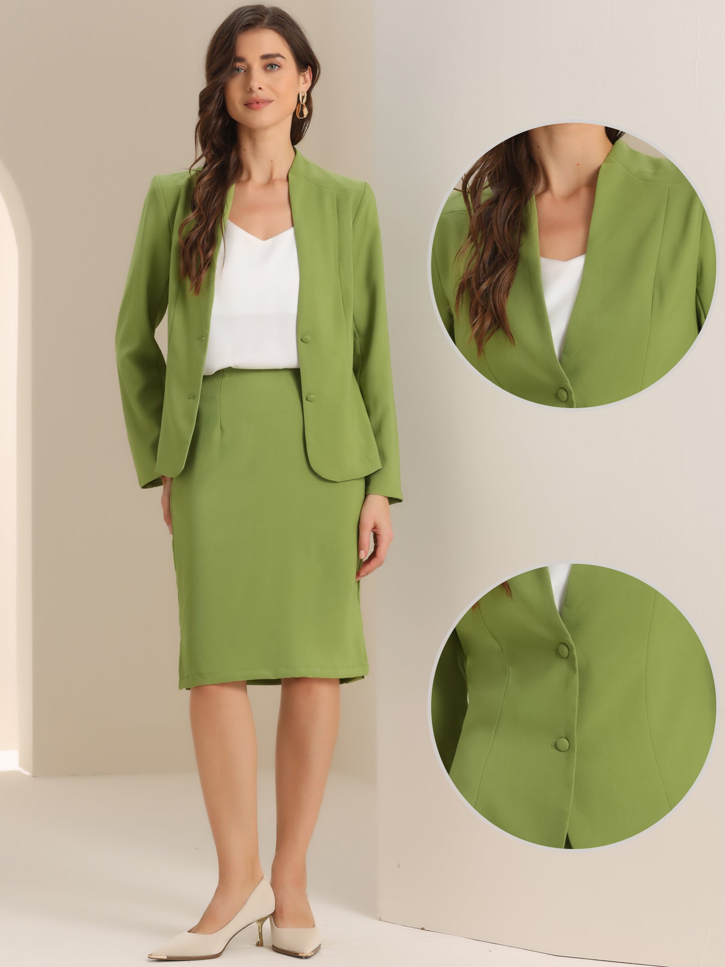 Women's 2 Piece Suit Skirt Set Business Formal Collarless Blazer and Pencil Skirt