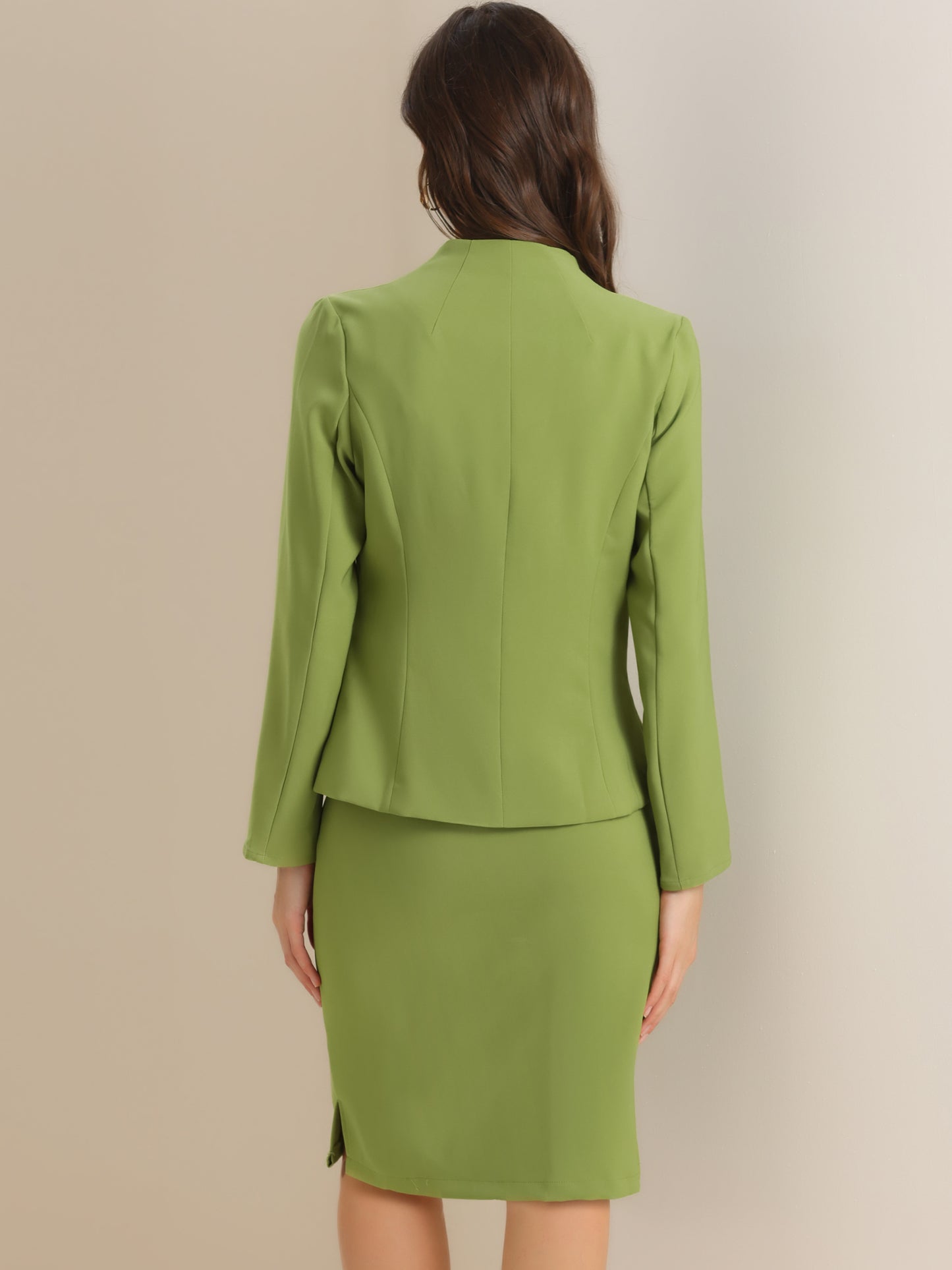 Women's 2 Piece Suit Skirt Set Business Formal Collarless Blazer and Pencil Skirt