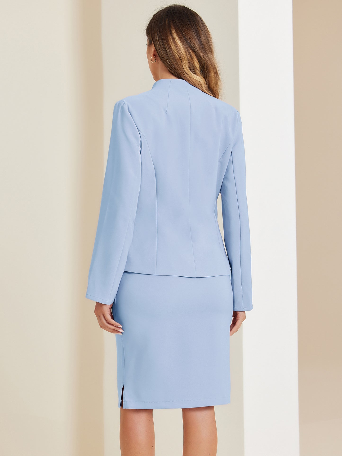 Women's 2 Piece Suit Skirt Set Business Formal Collarless Blazer and Pencil Skirt (Available in Plus Size)