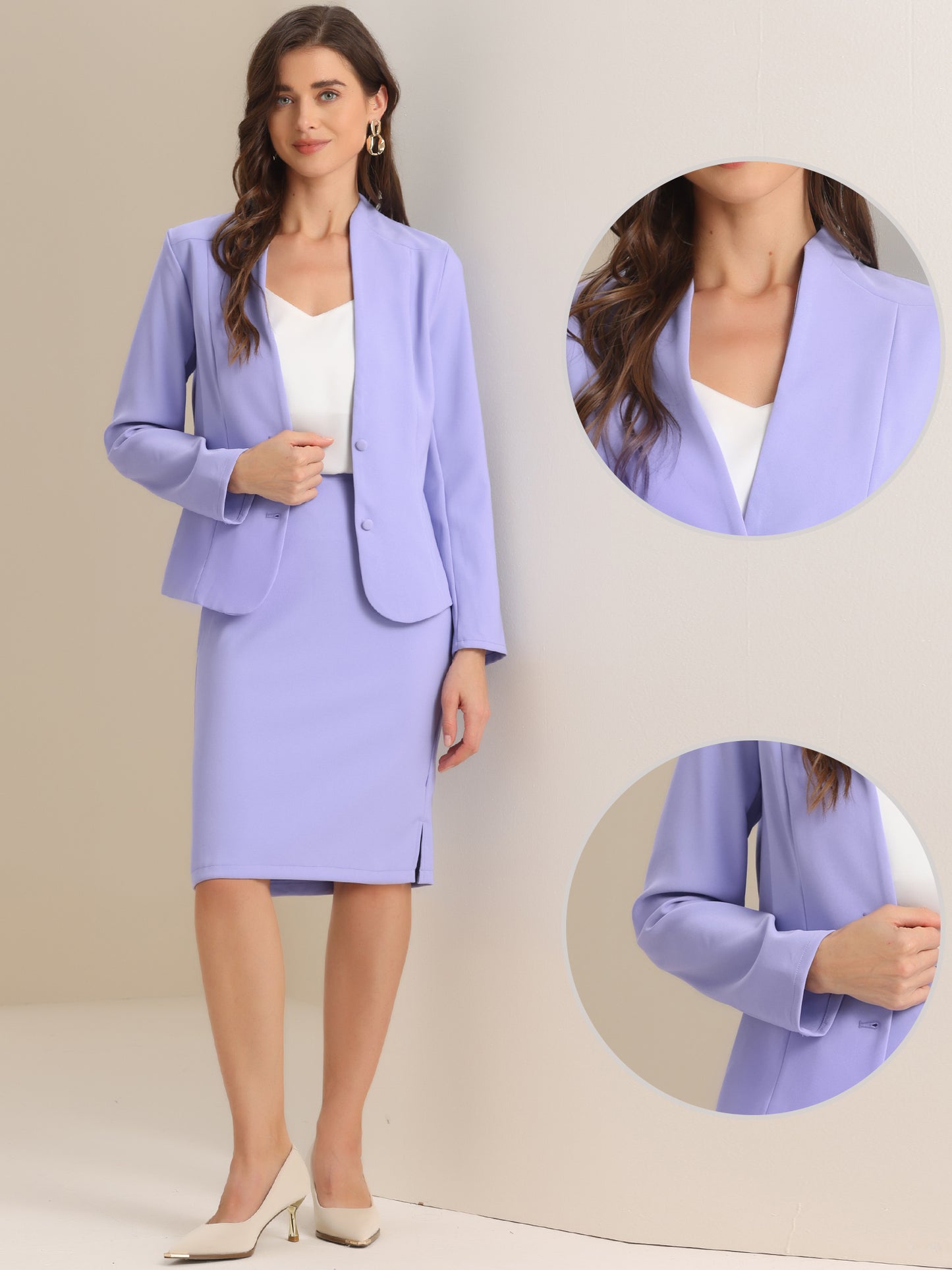 Women's 2 Piece Suit Skirt Set Business Formal Collarless Blazer and Pencil Skirt