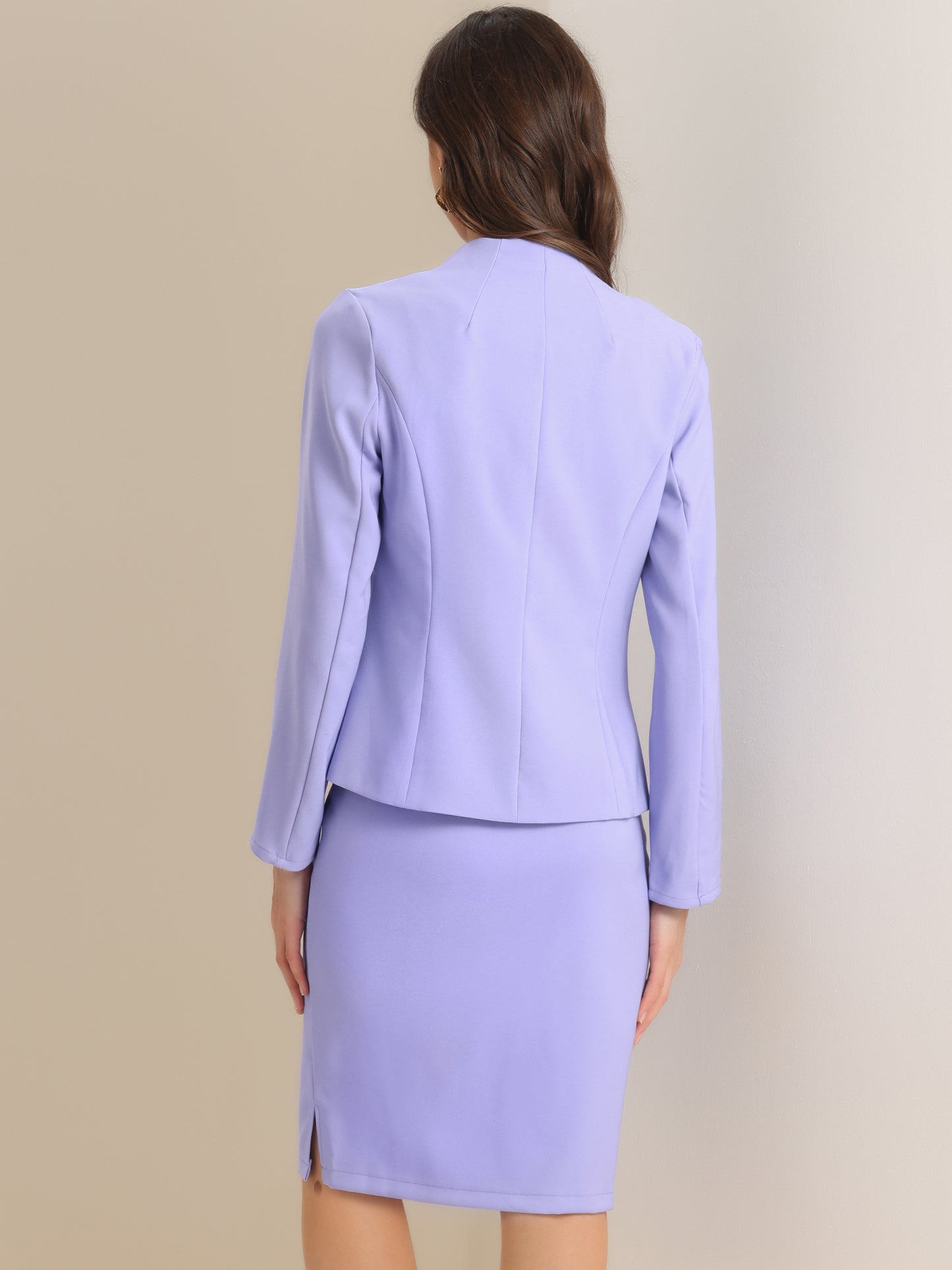 Women's 2 Piece Suit Skirt Set Business Formal Collarless Blazer and Pencil Skirt