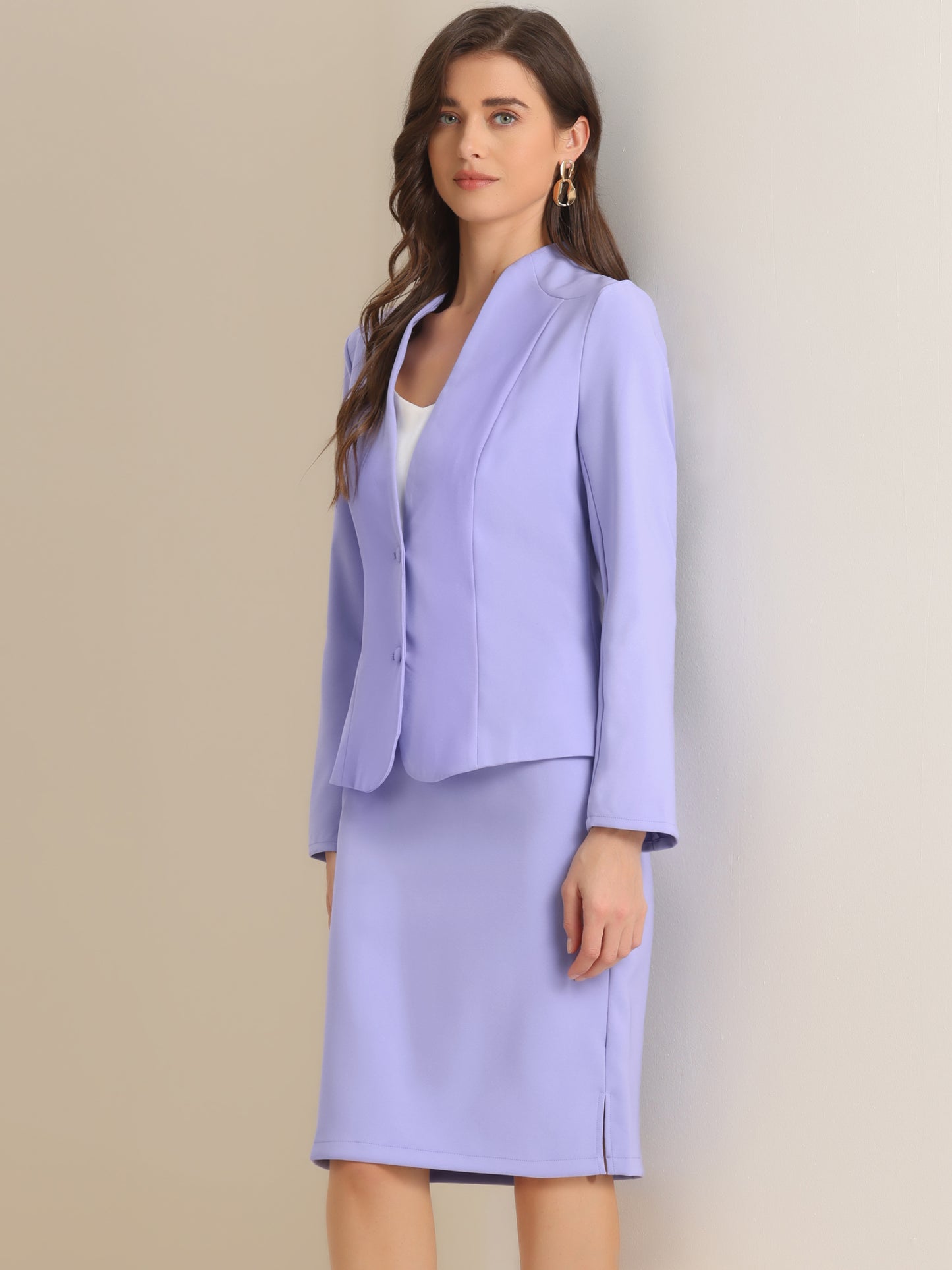 Women's 2 Piece Suit Skirt Set Business Formal Collarless Blazer and Pencil Skirt