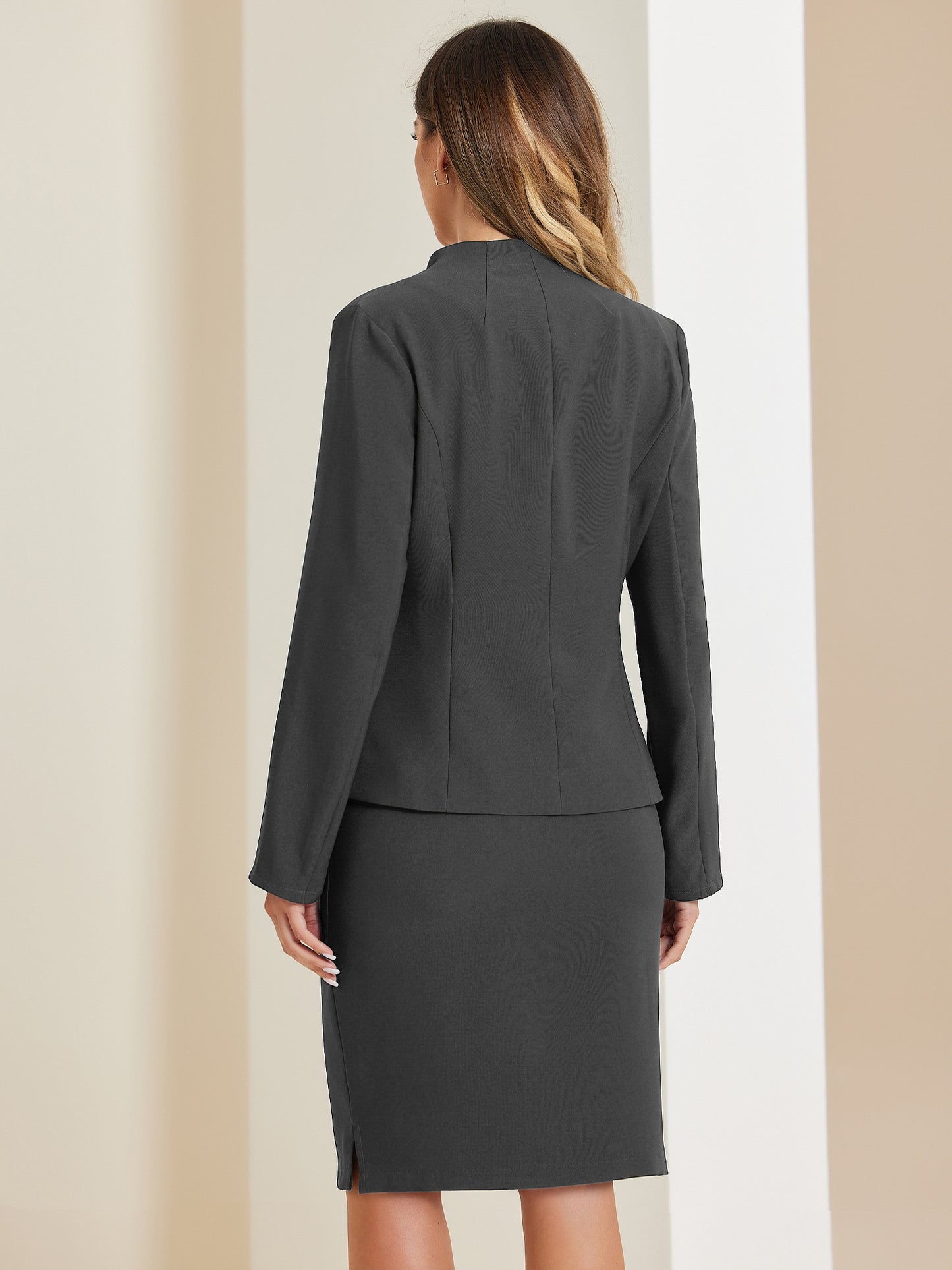 Women's 2 Piece Suit Skirt Set Business Formal Collarless Blazer and Pencil Skirt (Available in Plus Size)