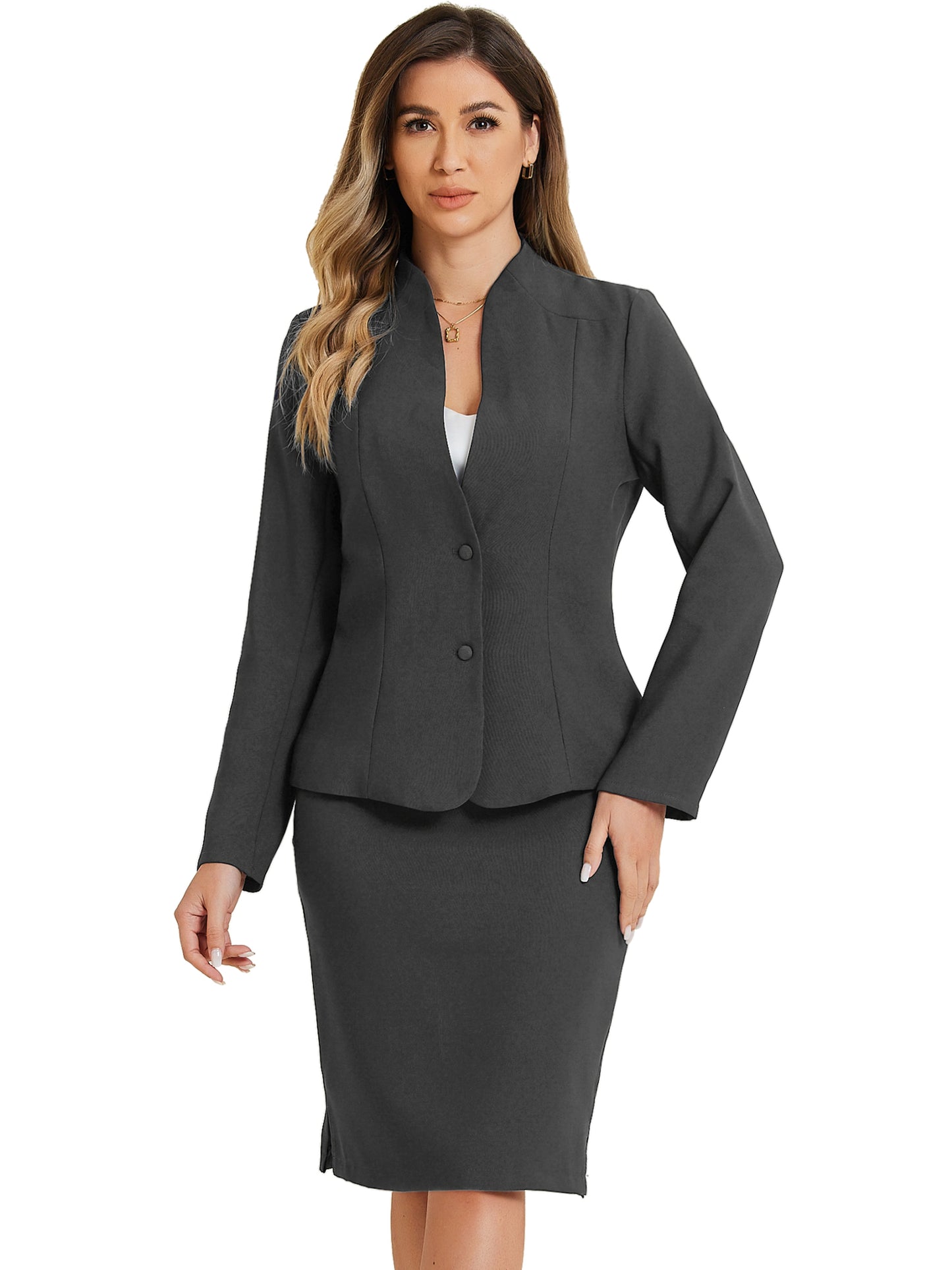 Women's 2 Piece Suit Skirt Set Business Formal Collarless Blazer and Pencil Skirt (Available in Plus Size)