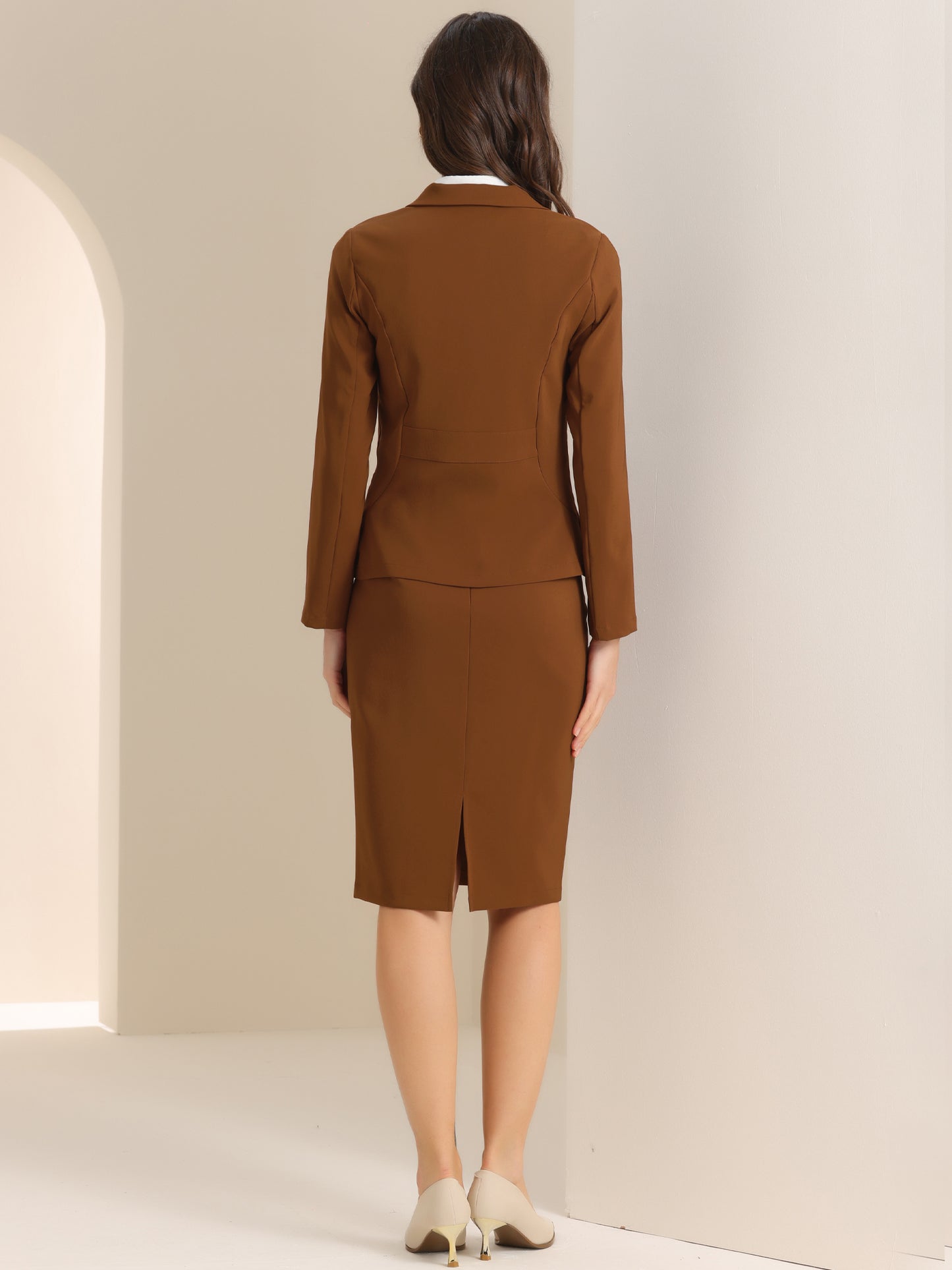 Women's 2 Piece Suit Skirt Set Business Casual Long Sleeve Blazer and Pencil Skirt