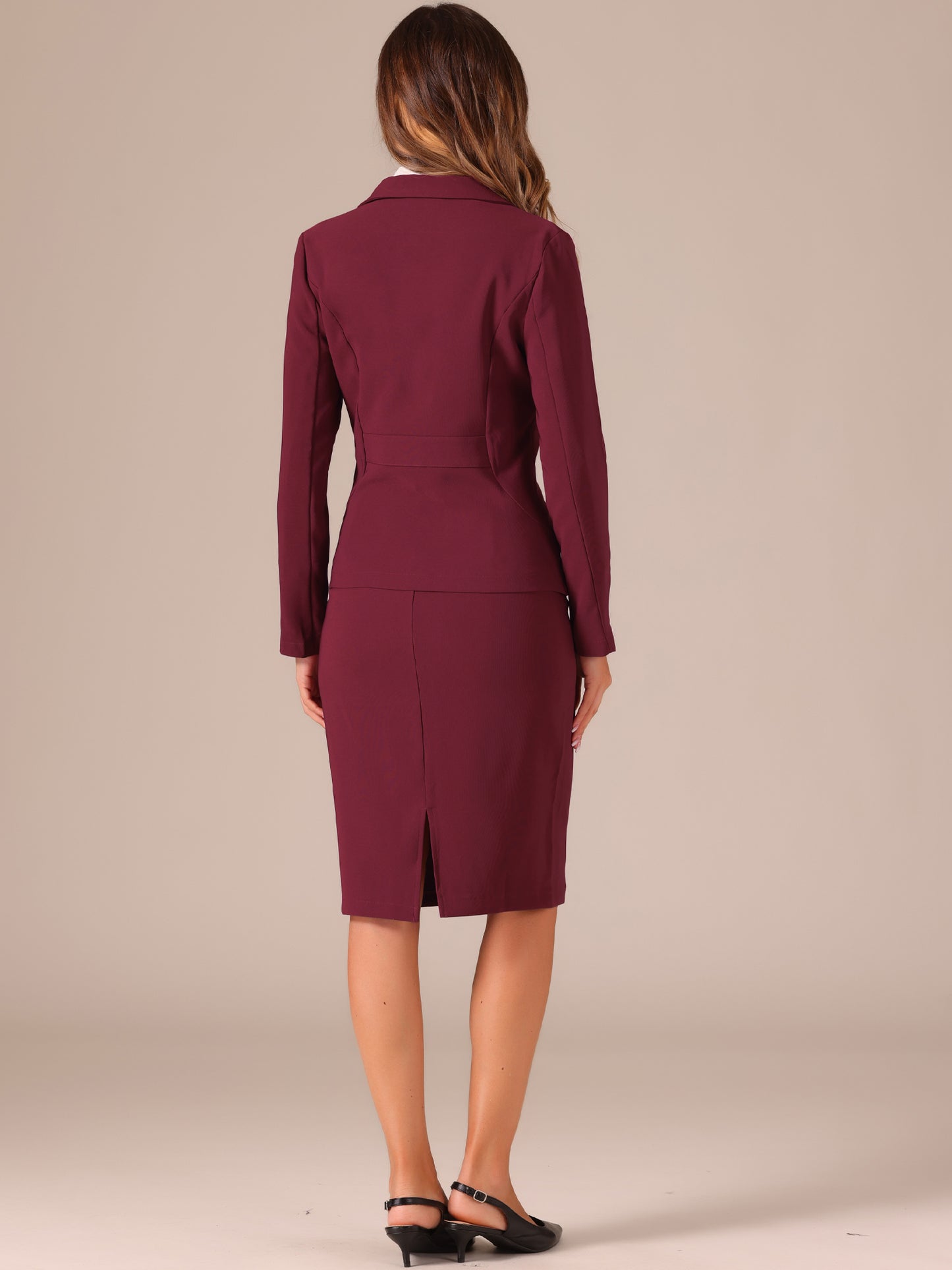 Women's 2 Piece Suit Skirt Set Business Casual Long Sleeve Blazer and Pencil Skirt