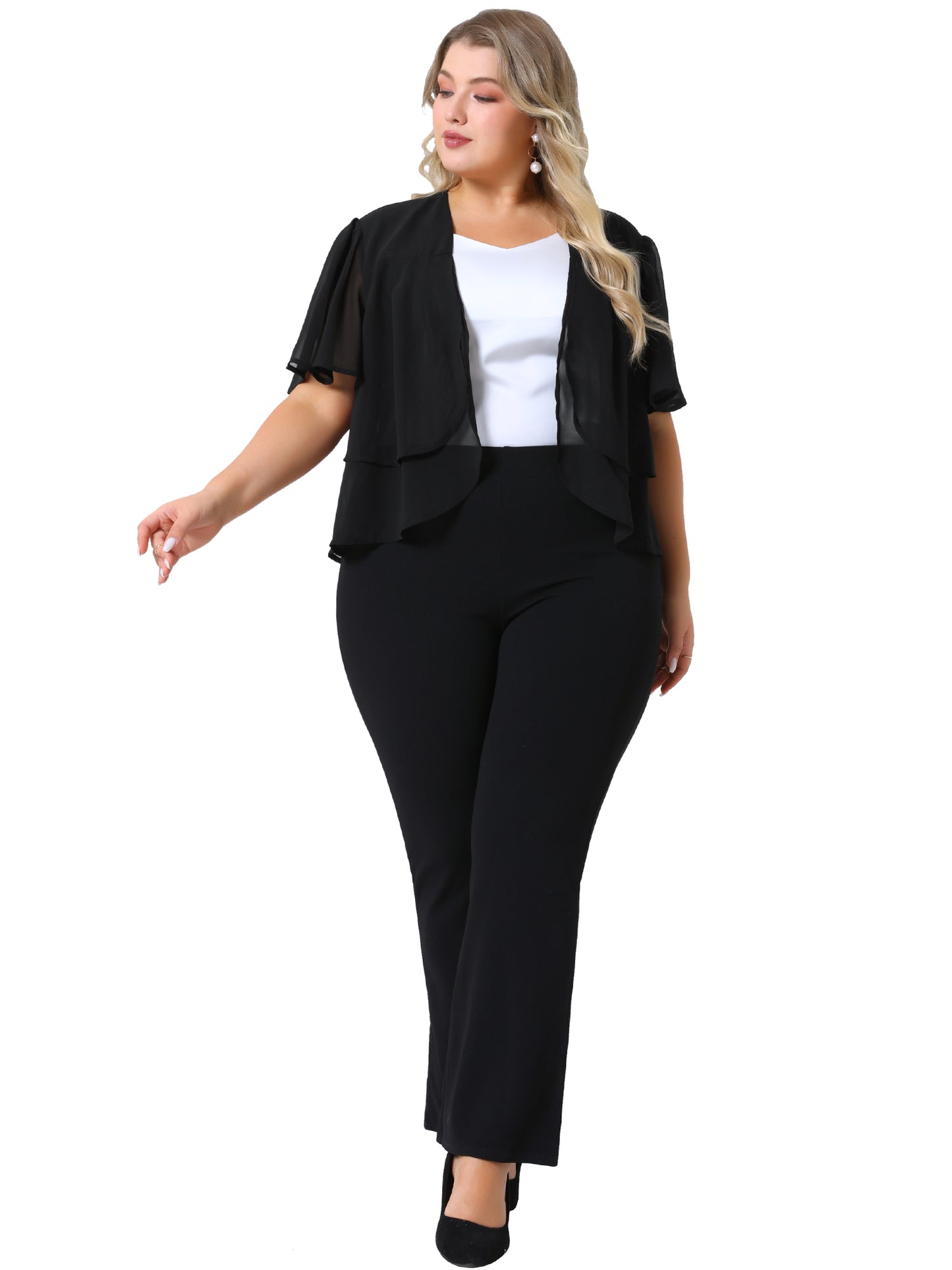 Women Plus Size Cropped Cardigan Short Sleeve Open Front Lightweight Sheer Shrug
