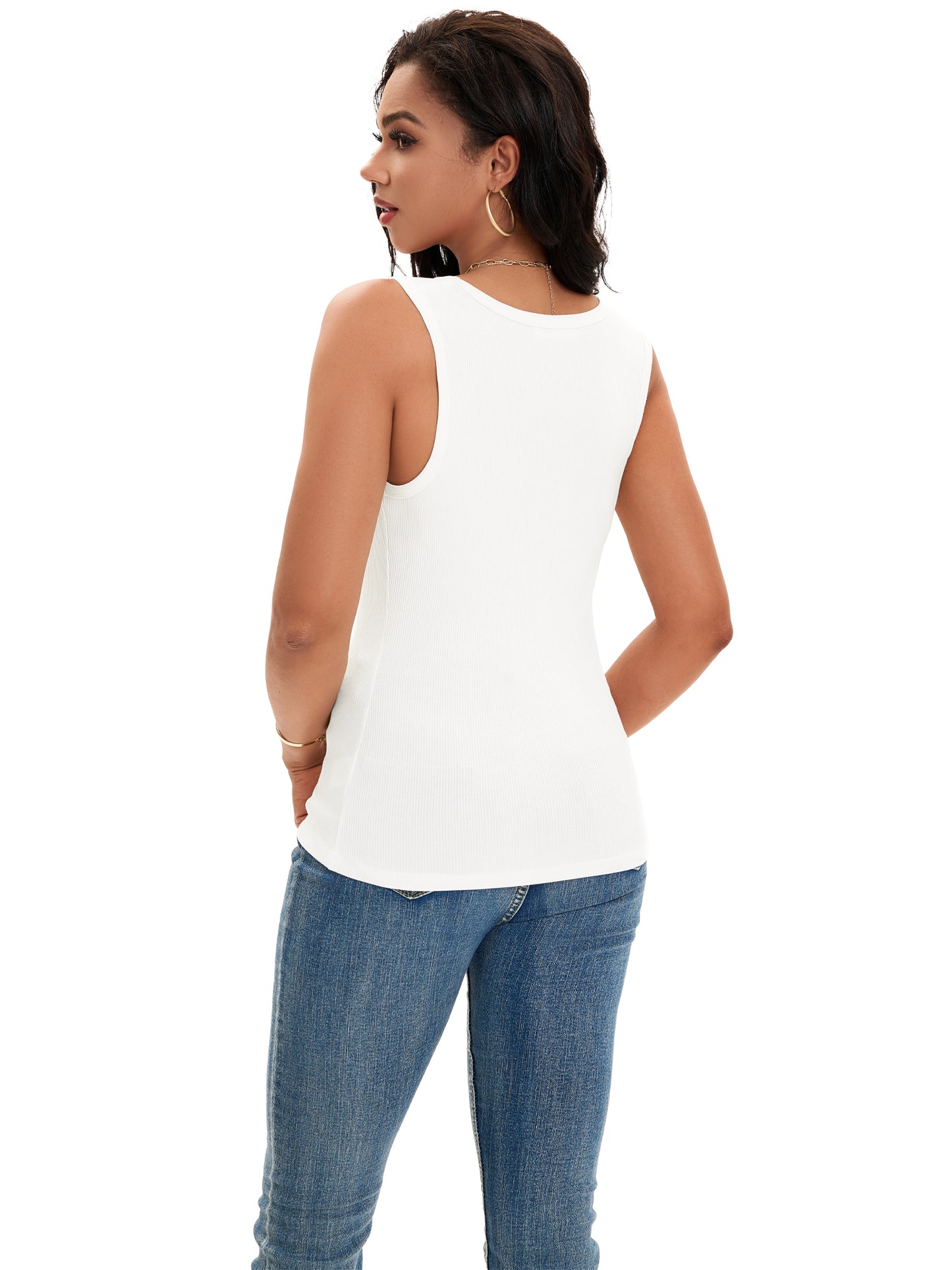 Womens Ribbed Tank Summer Sleeveless Scoop Neck Fitted Basic Casual Top