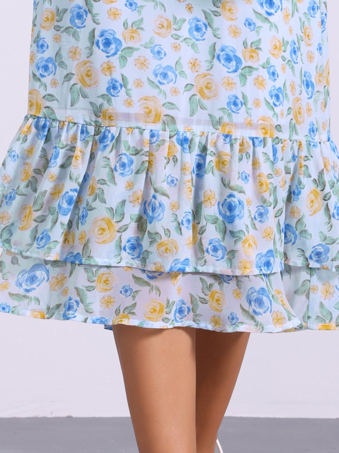 Women's Printed Skirt Summer Chiffon Ruffle Tiered Flowy Midi Skirt