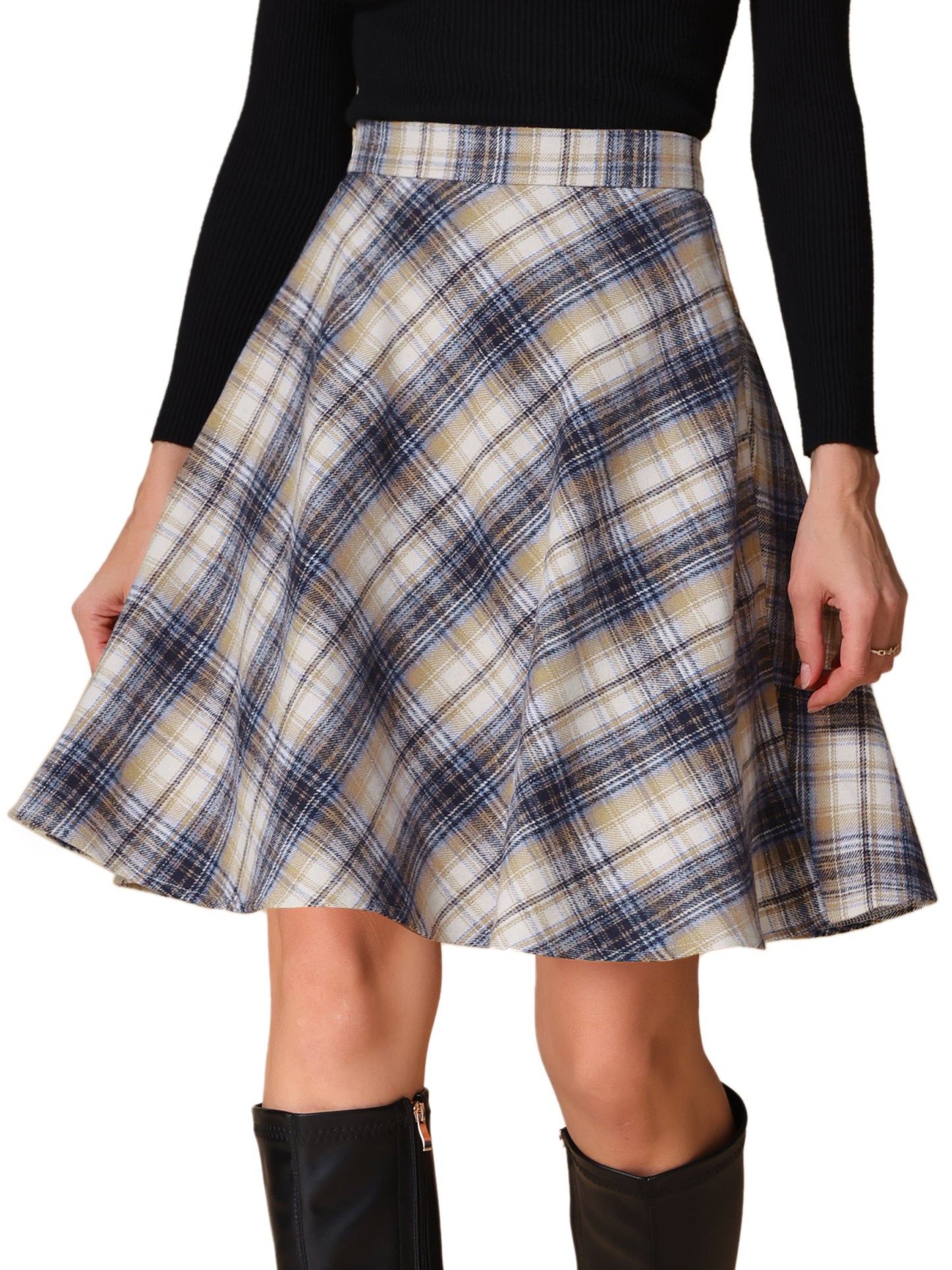 Women's Plaids Tartan Elastic Waist Knee Length A-Line Skirt