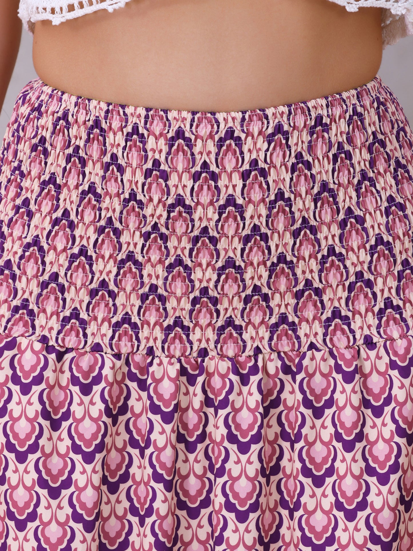 Falda larga de verano con estampado floral y cintura fruncida para mujer