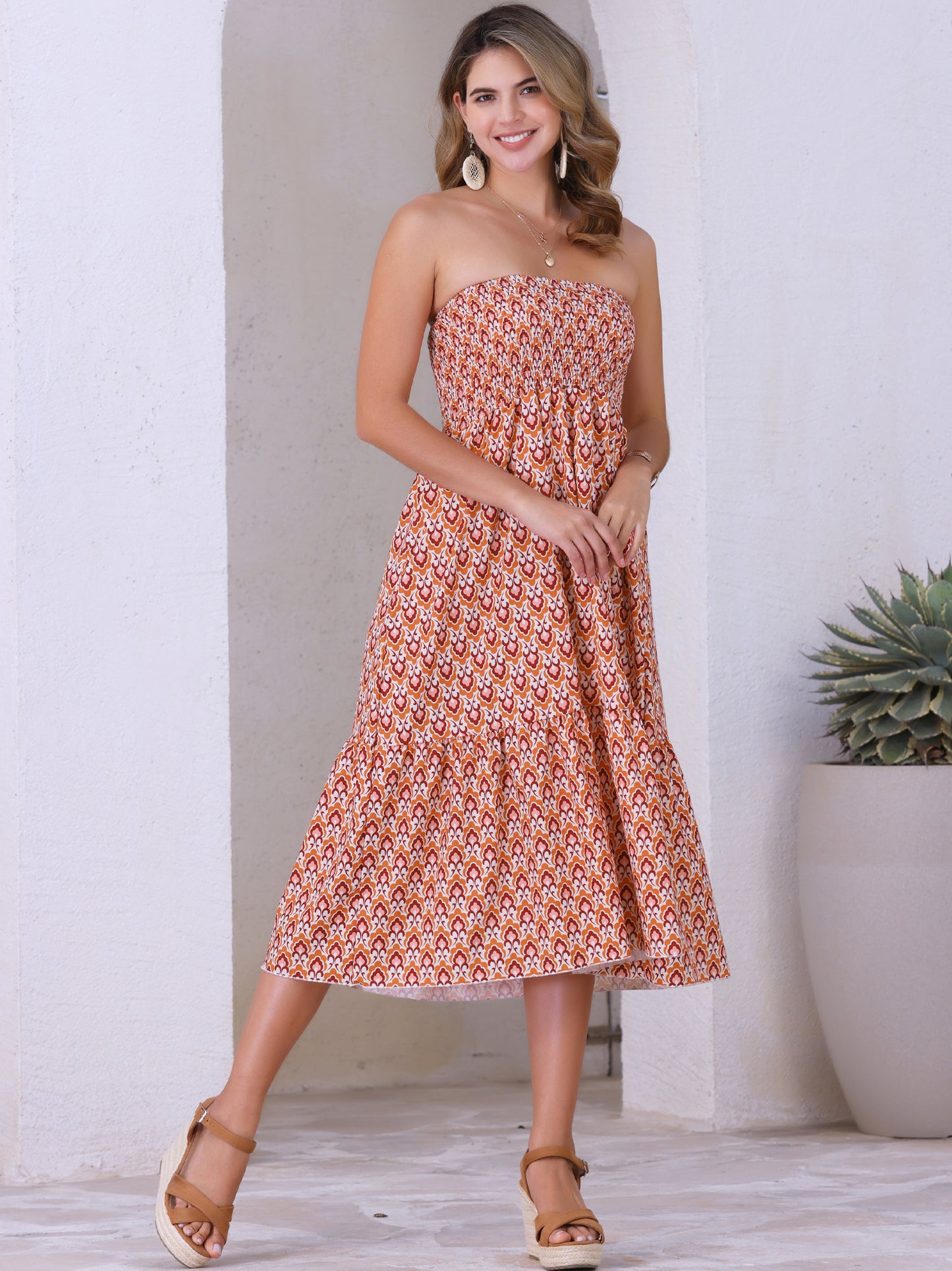 Women's Summer Smocked Waist Flowy Swing Floral Maxi Skirt