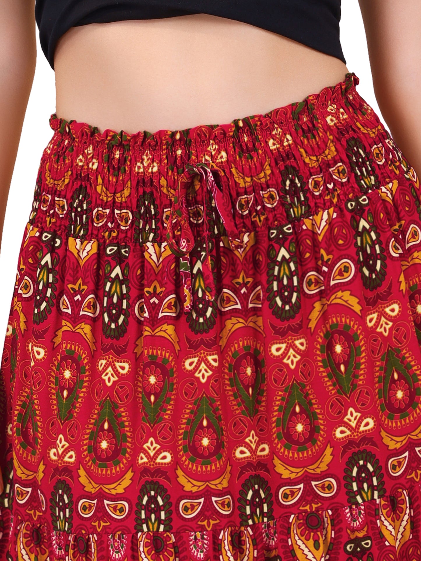 Women's Boho Floral Smocked High Waist A-Line Maxi Skirt