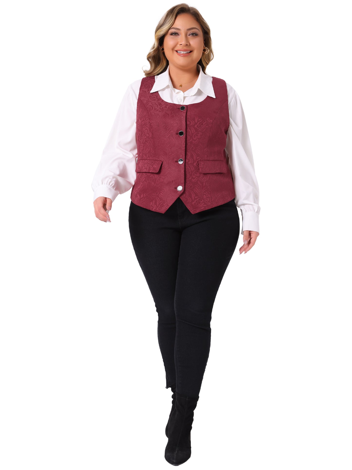 Women Plus Size Vest Sleeveless Jacquard Jacket Steampunk Waistcoat