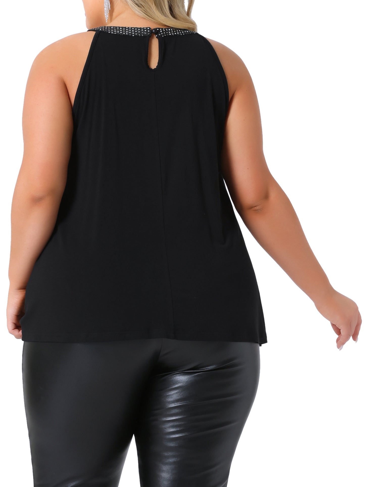 Women Plus Size Camisole Sparkling High Neck Sleeveless Summer Flowy Cami Blouse