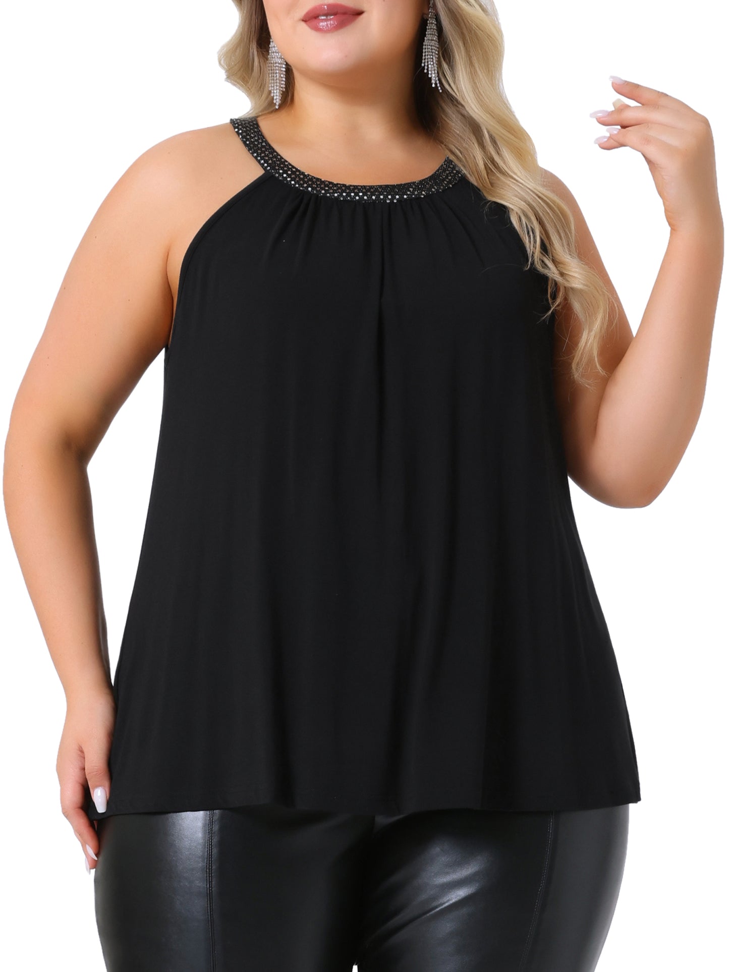 Women Plus Size Camisole Sparkling High Neck Sleeveless Summer Flowy Cami Blouse