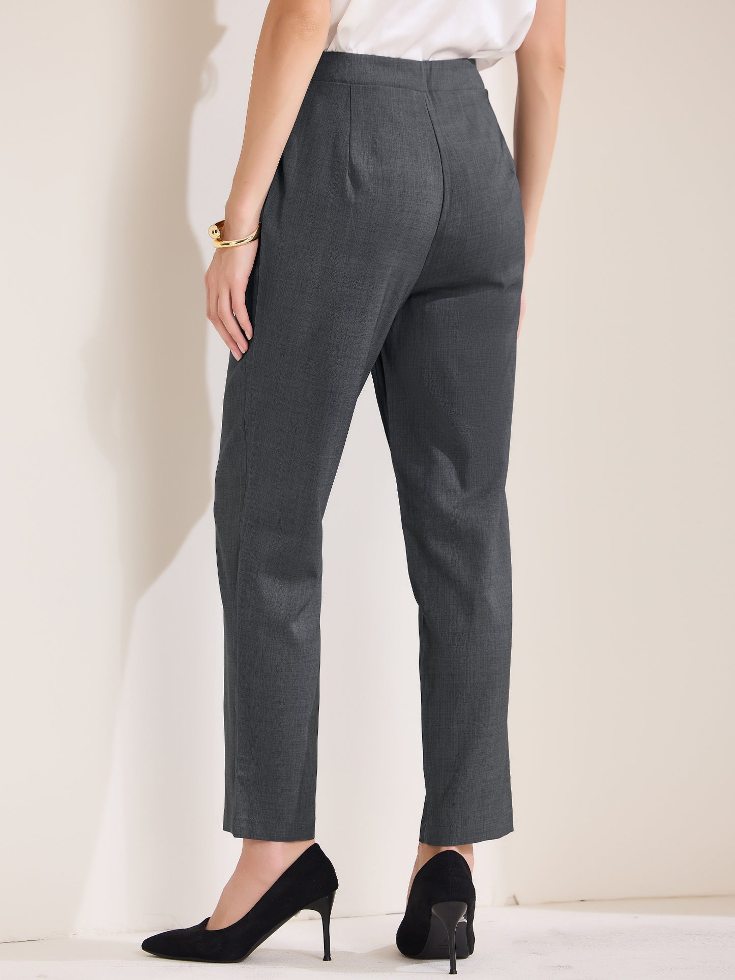 Women's Work Pants with Pockets Pull On High Waist Dress Ankle Pants Slacks