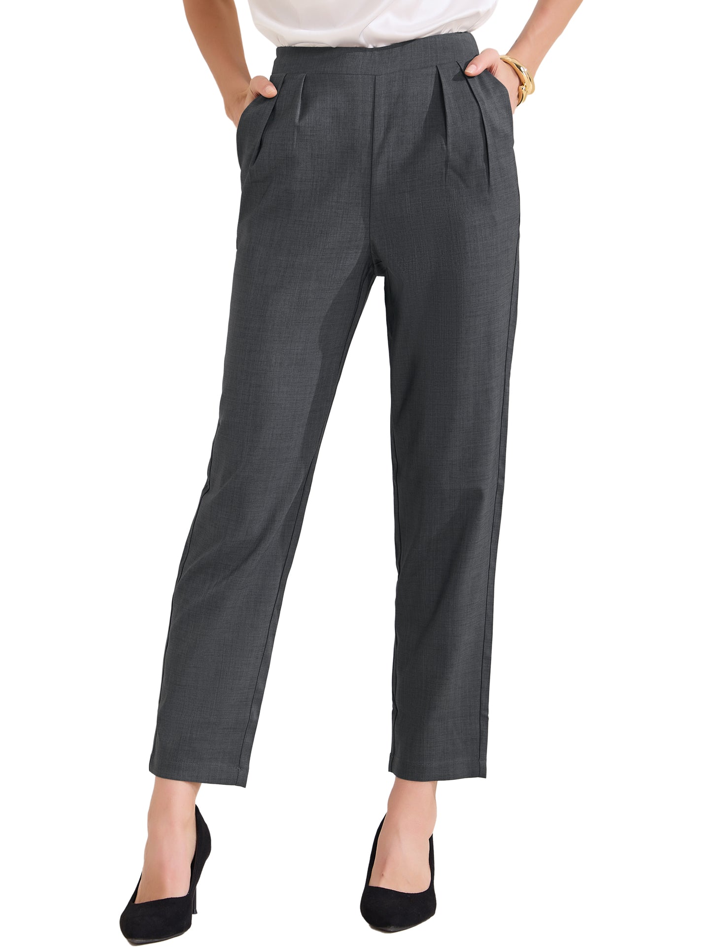 Women's Work Pants with Pockets Pull On High Waist Dress Ankle Pants Slacks